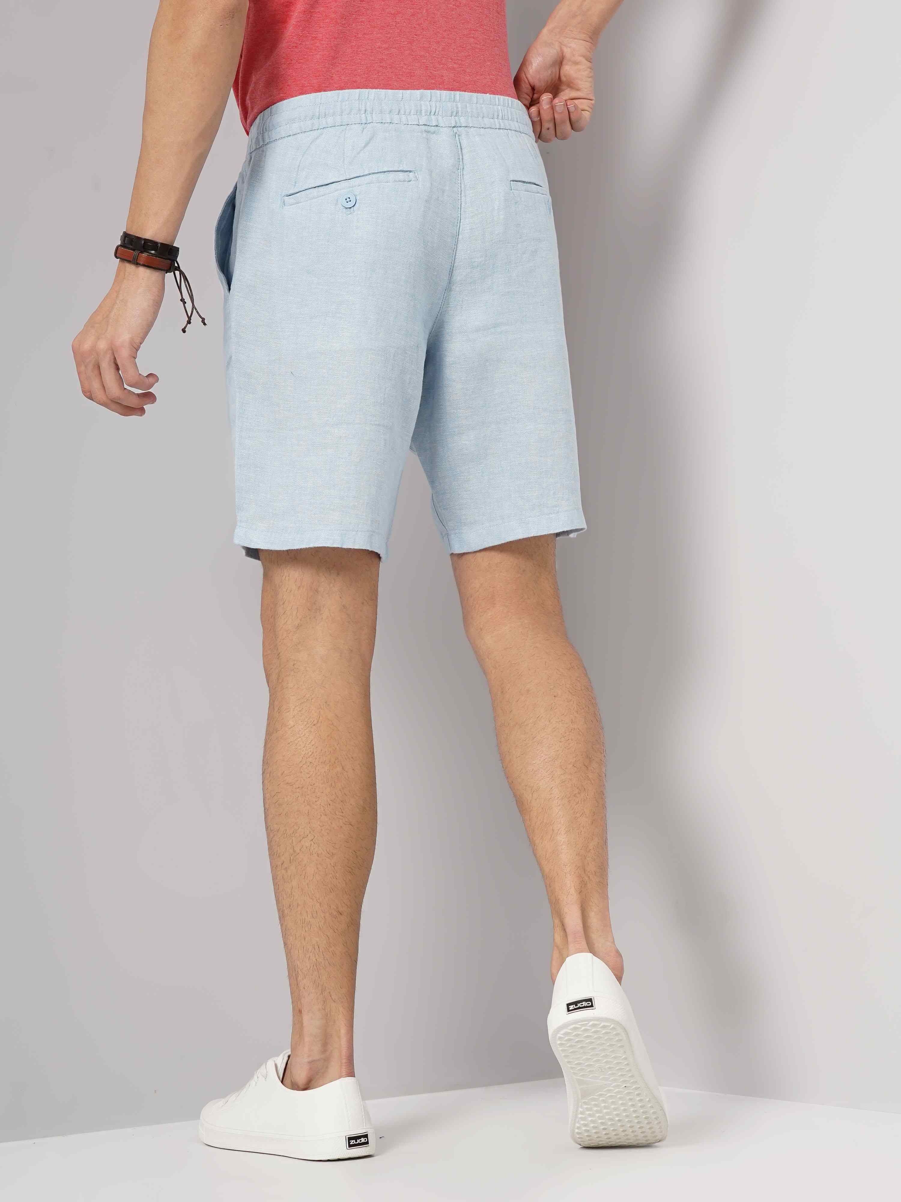 Celio* Linen Regular Fit Blue Shorts - Image 3
