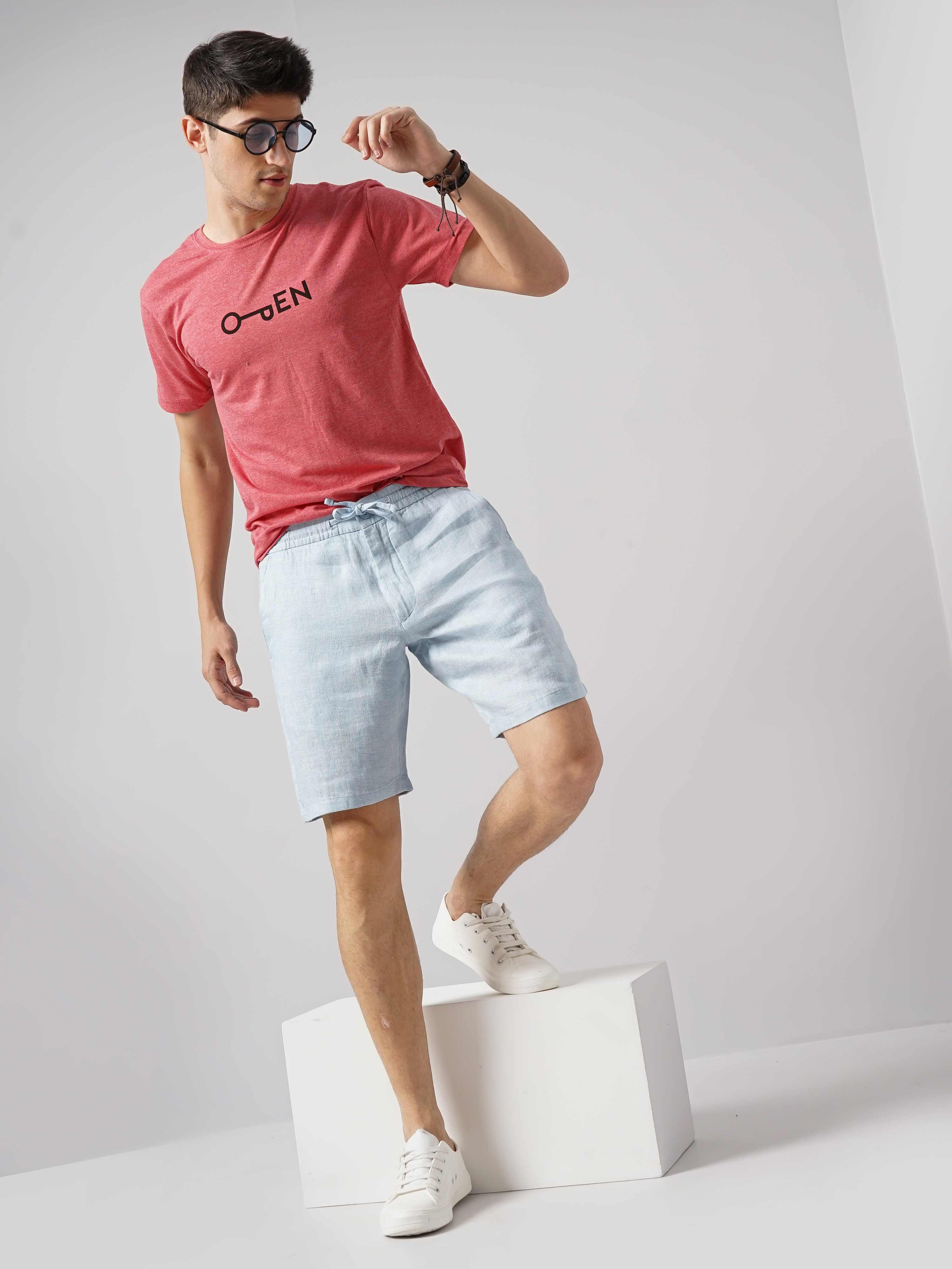 Celio* Linen Regular Fit Blue Shorts - Image 5