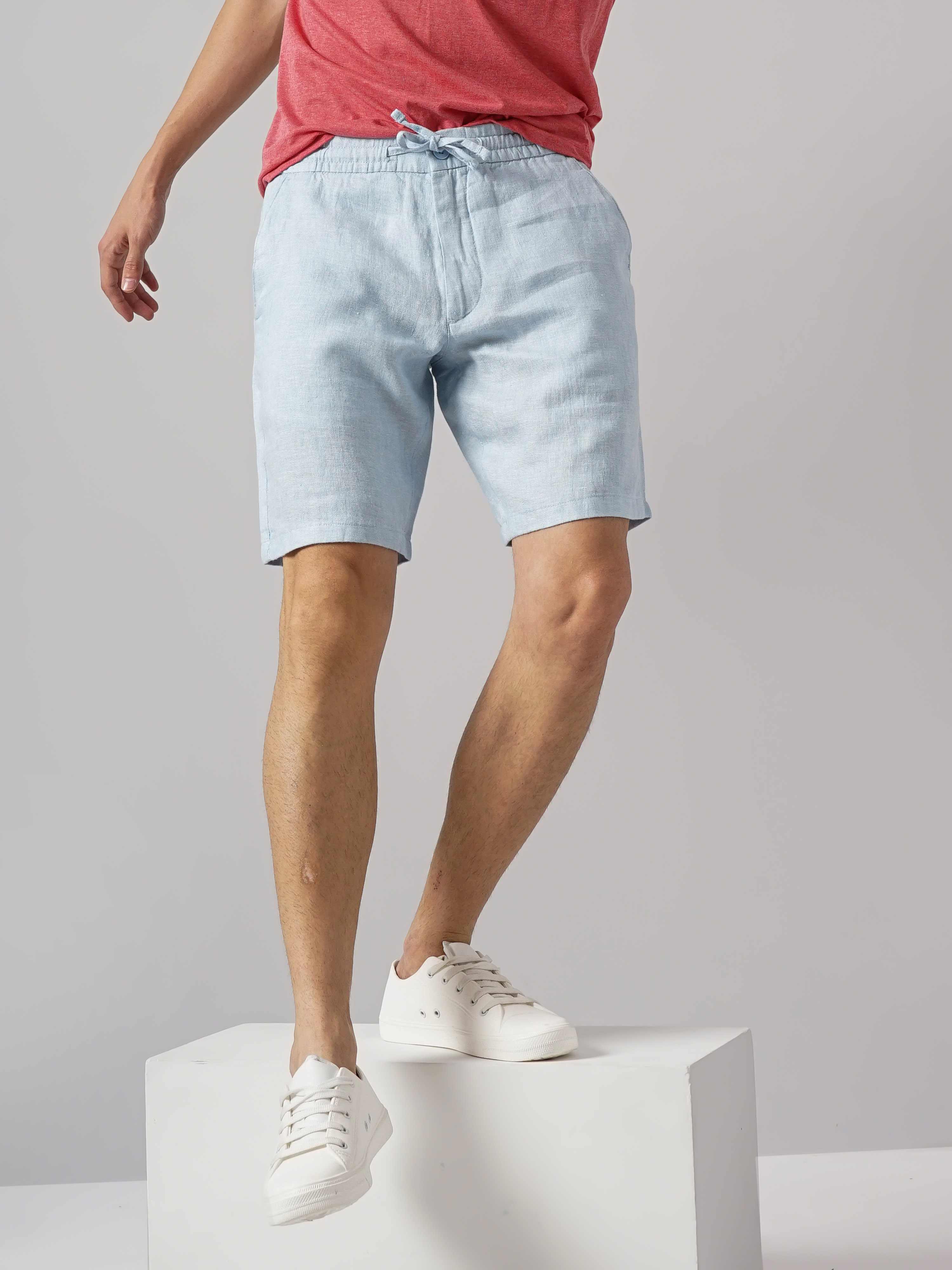 Celio* Linen Regular Fit Blue Shorts - Image 6