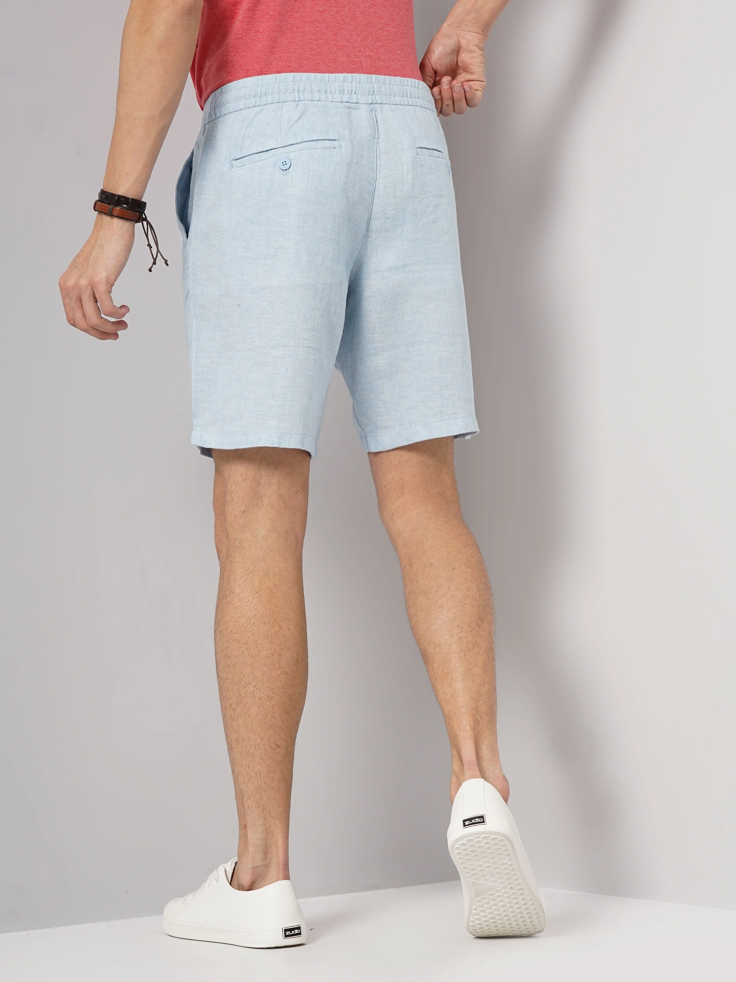 Celio* Linen Regular Fit Blue Shorts - Image 3