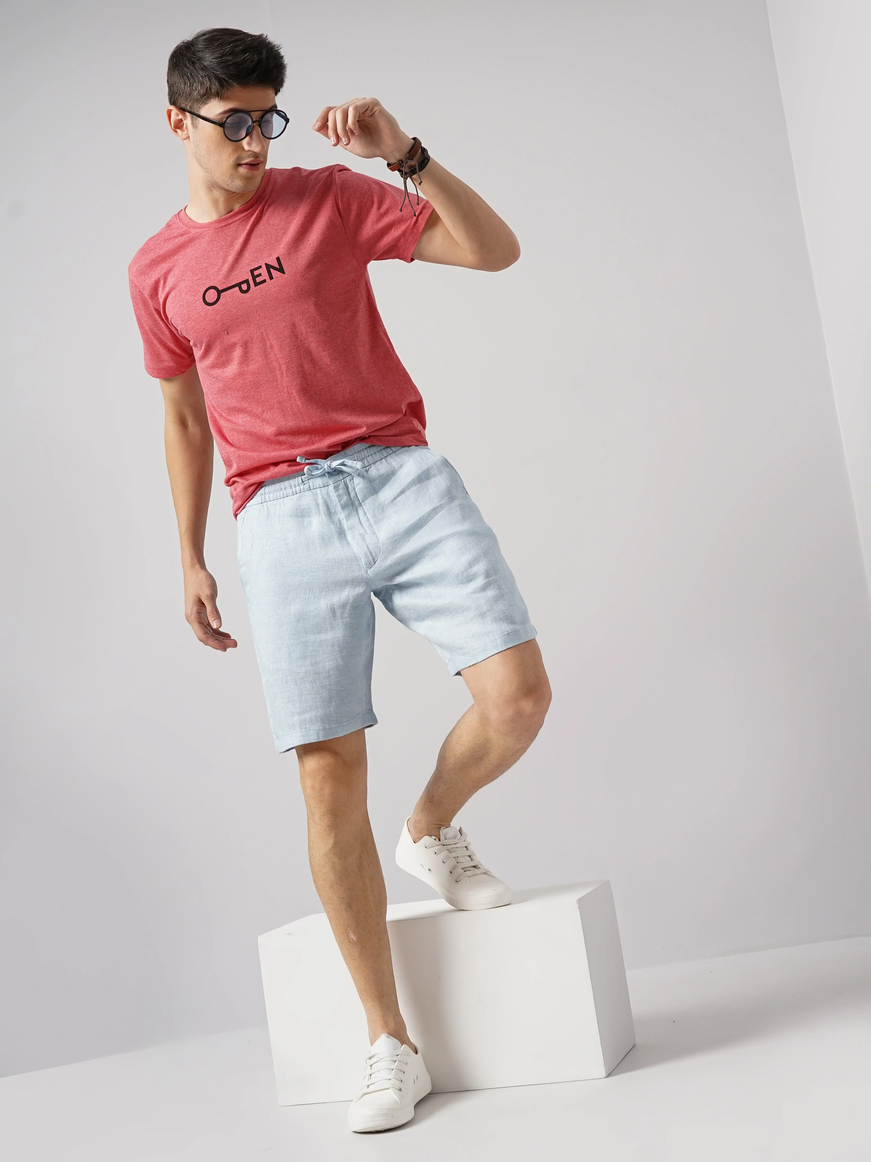 Celio* Linen Regular Fit Blue Shorts - Image 5