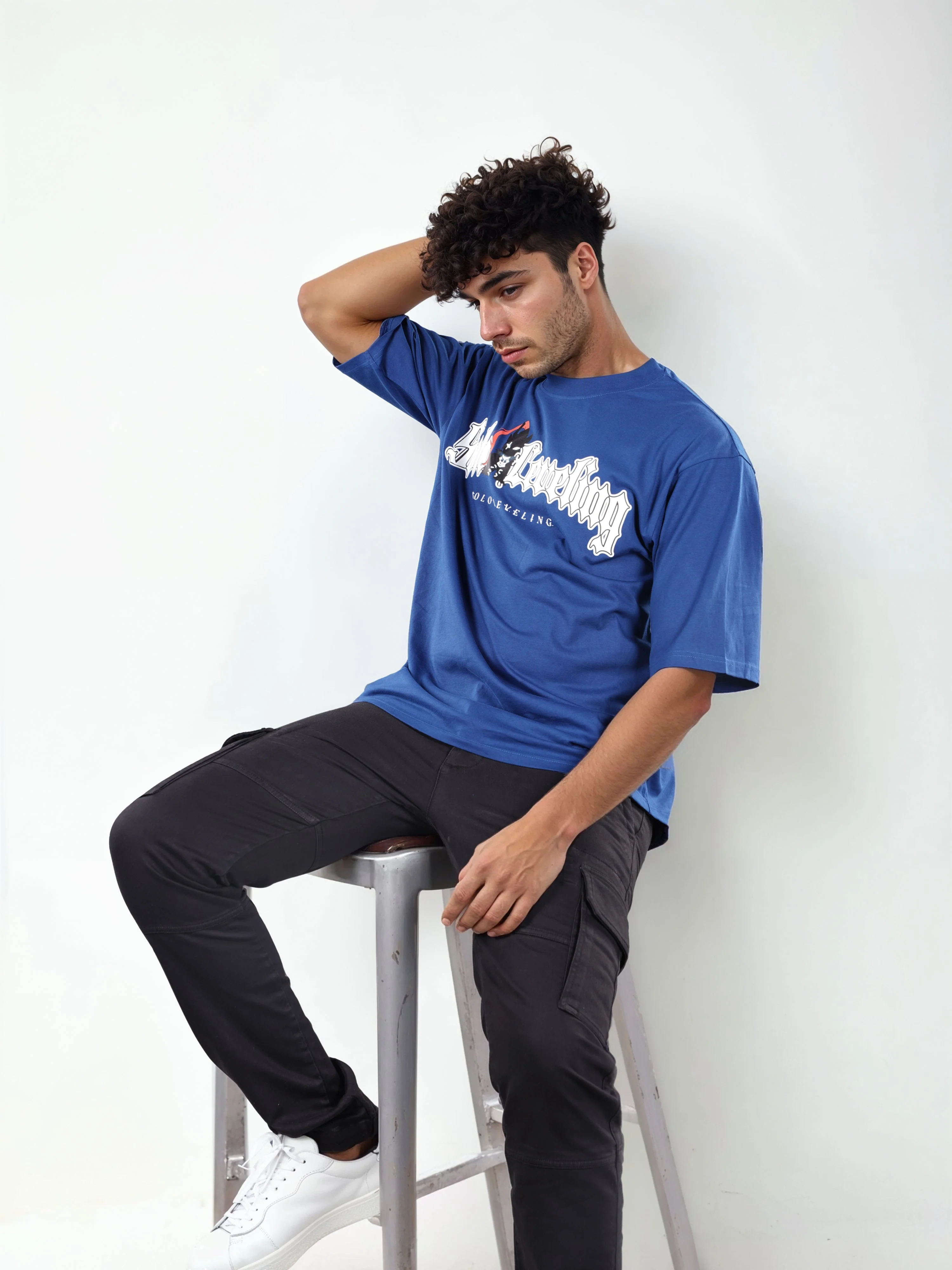 Celio* Men Blue Printed Oversized Cotton Solo Levelling Tshirts - Image 10