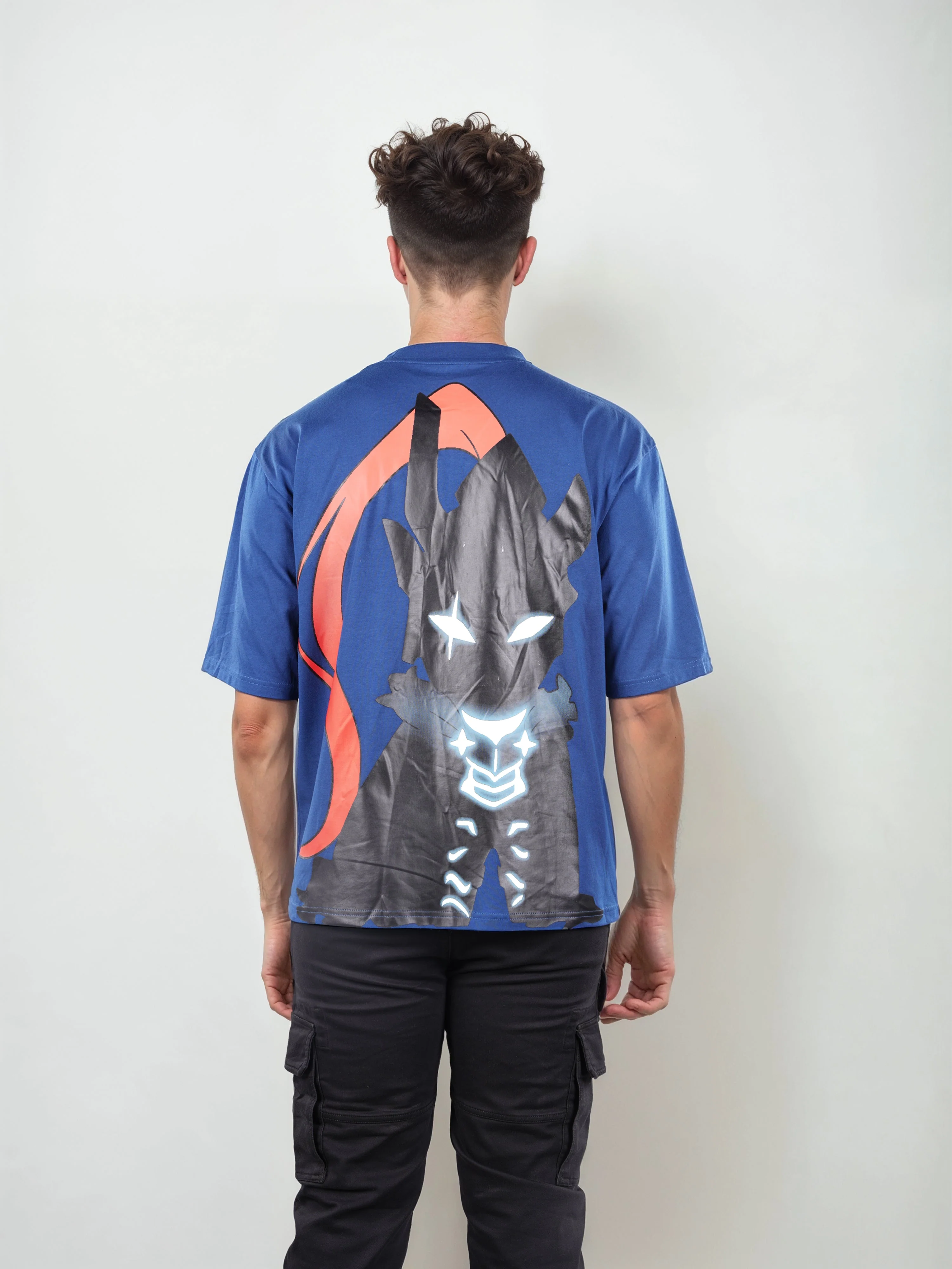 Celio* Men Blue Printed Oversized Cotton Solo Levelling Tshirts - Image 3