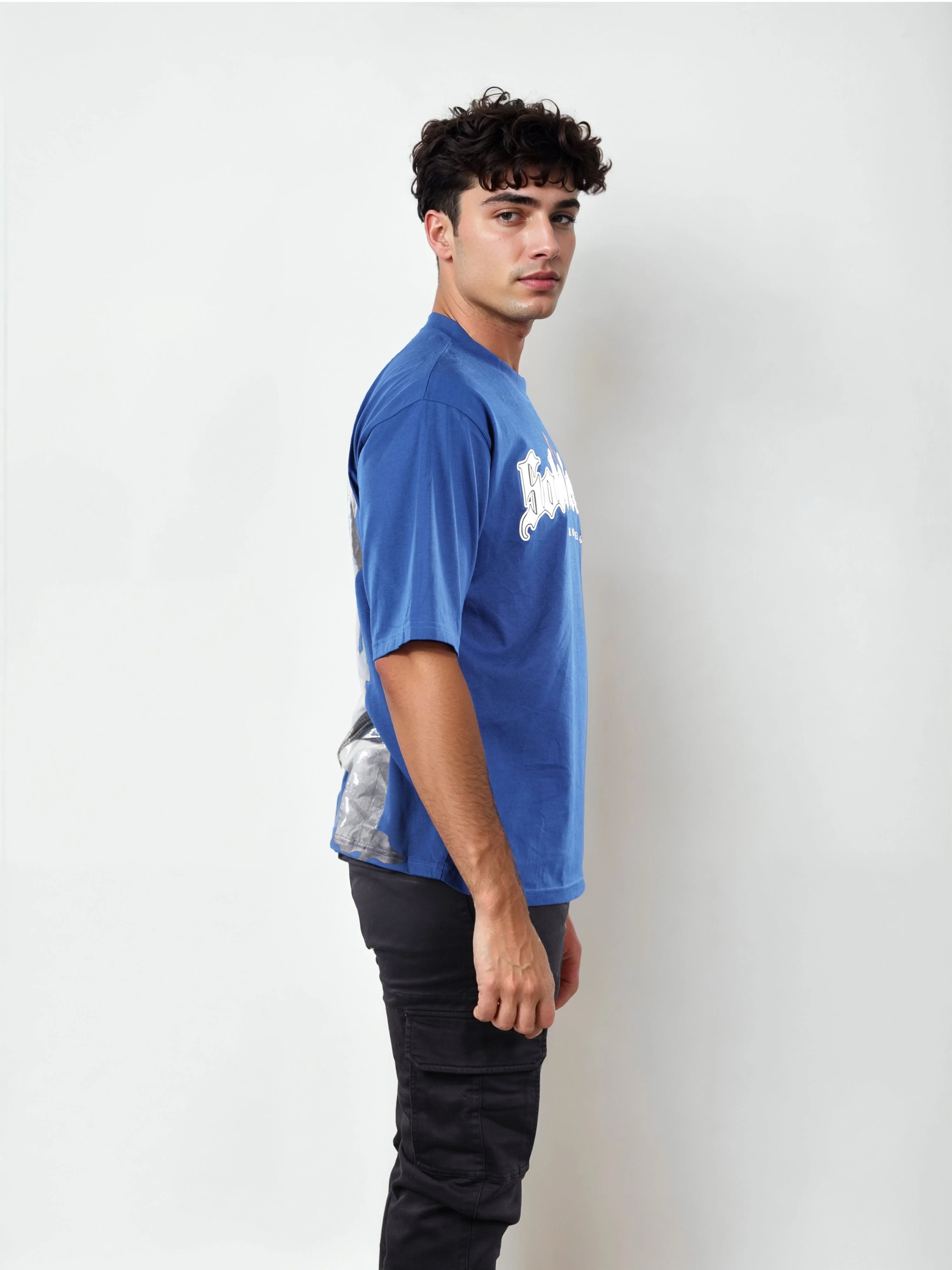 Celio* Men Blue Printed Oversized Cotton Solo Levelling Tshirts - Image 7