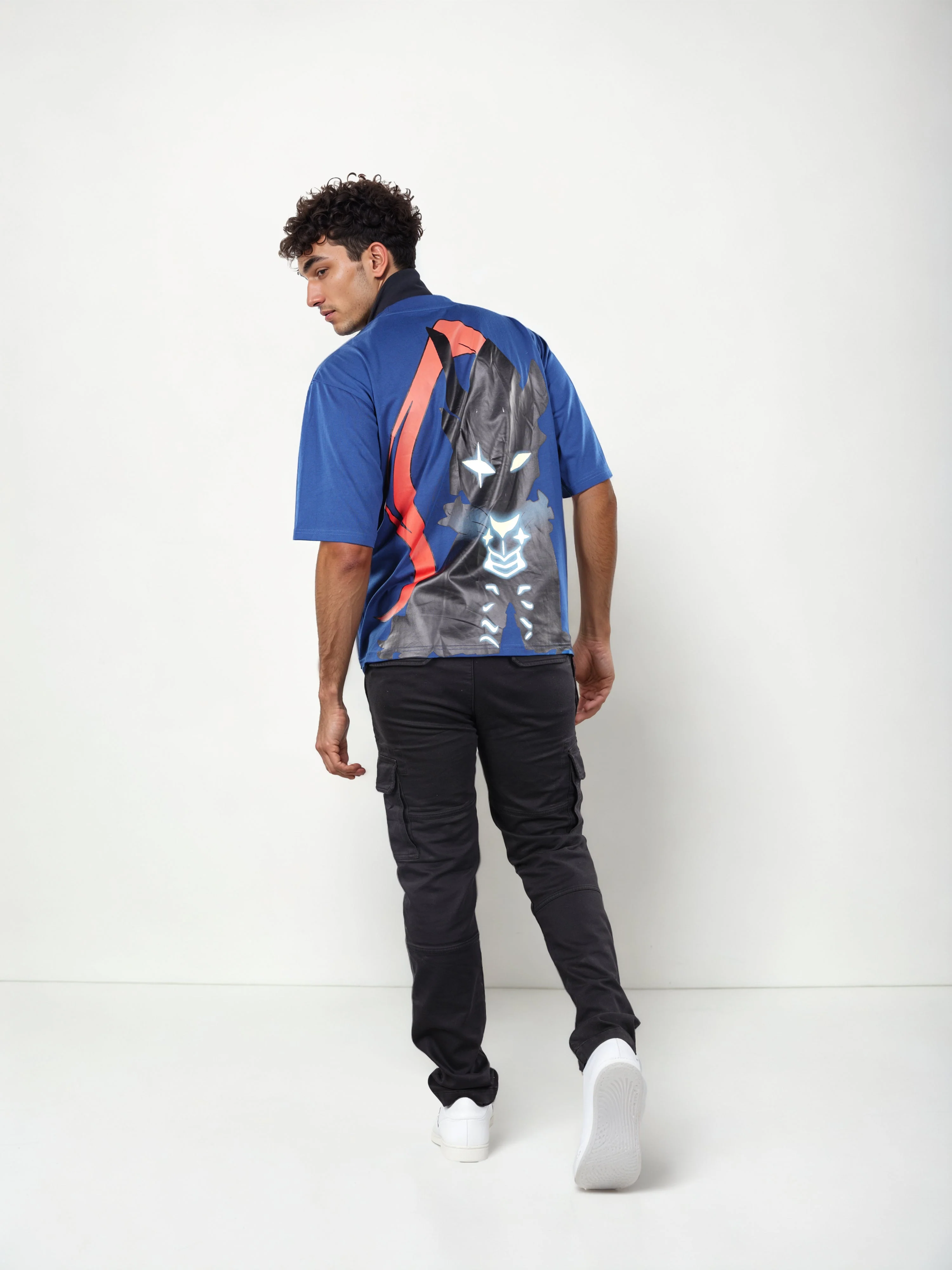 Celio* Men Blue Printed Oversized Cotton Solo Levelling Tshirts - Image 9