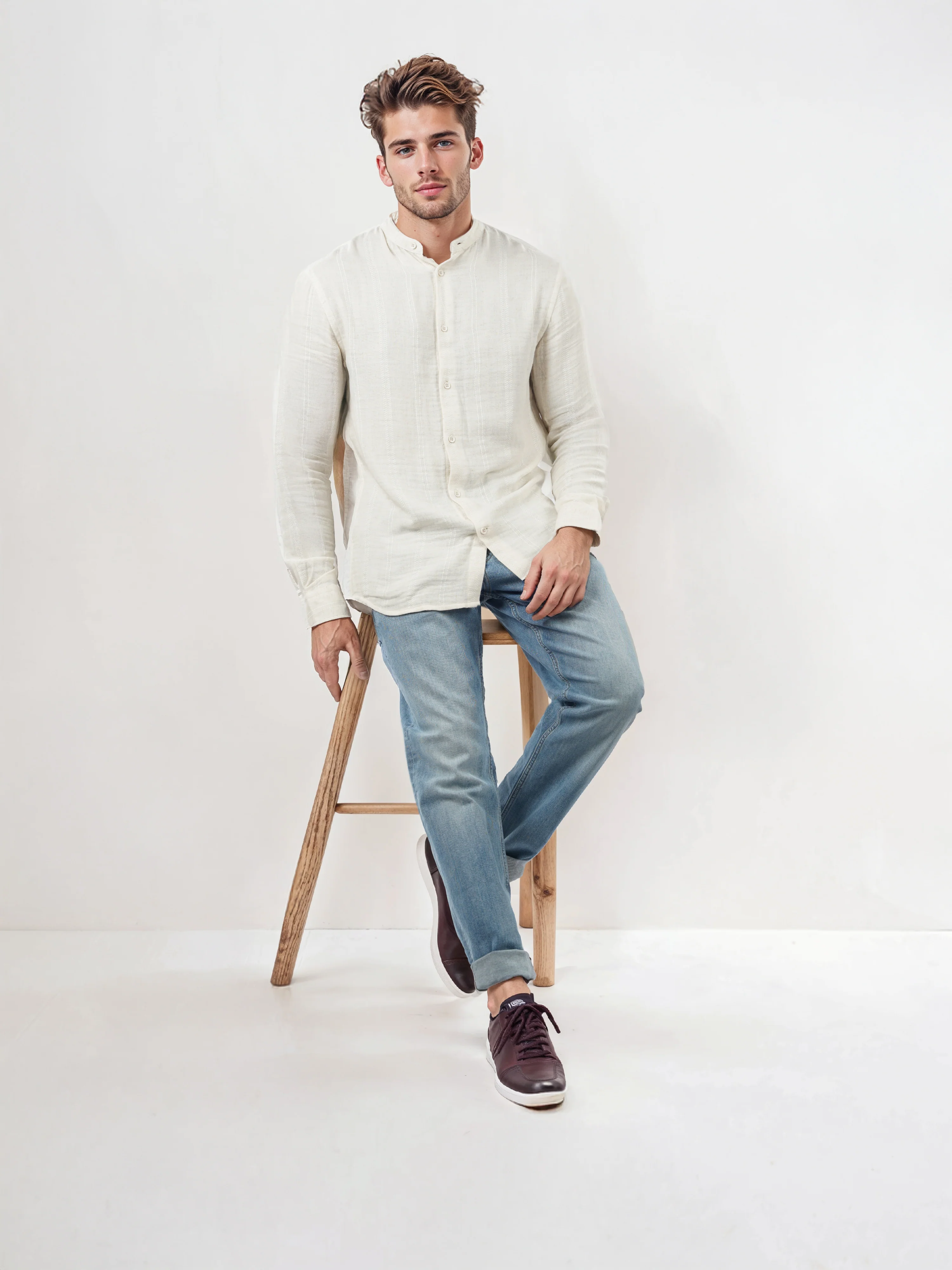 Celio* Solid Regular Fit Cotton-Blend Off White Shirts - Image 10