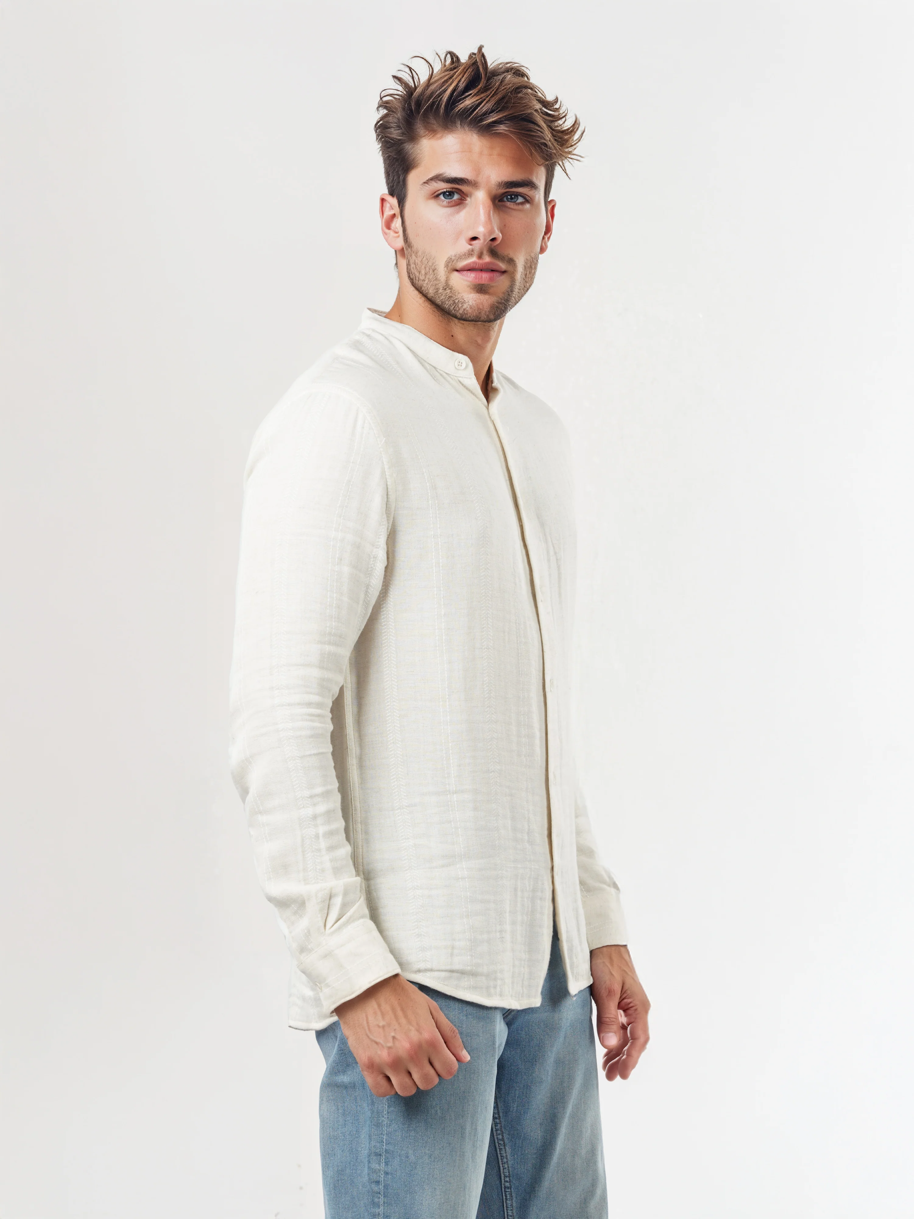 Celio* Solid Regular Fit Cotton-Blend Off White Shirts - Image 3