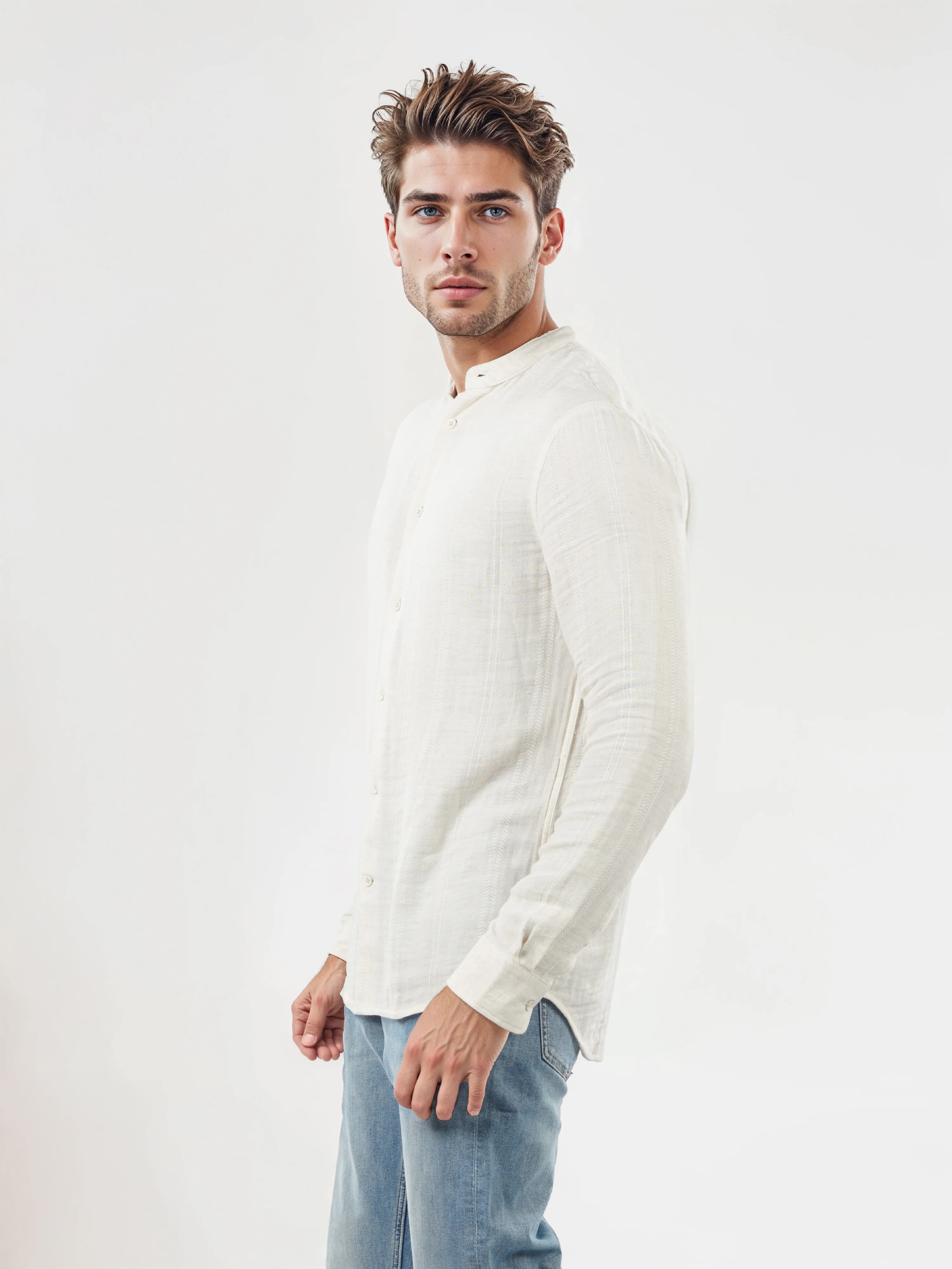 Celio* Solid Regular Fit Cotton-Blend Off White Shirts - Image 4