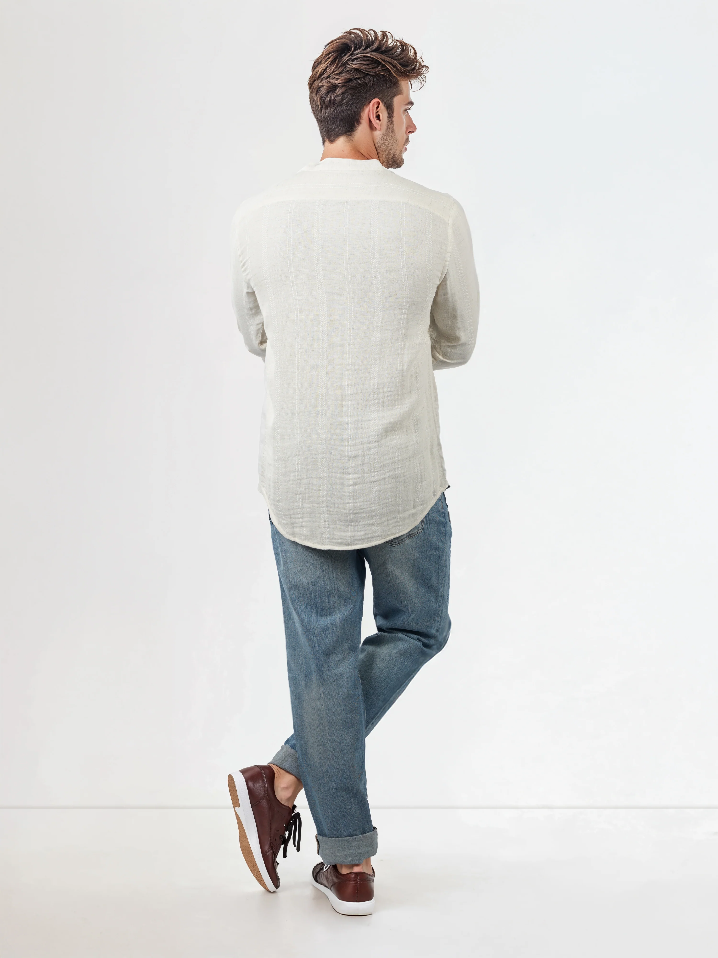 Celio* Solid Regular Fit Cotton-Blend Off White Shirts - Image 9