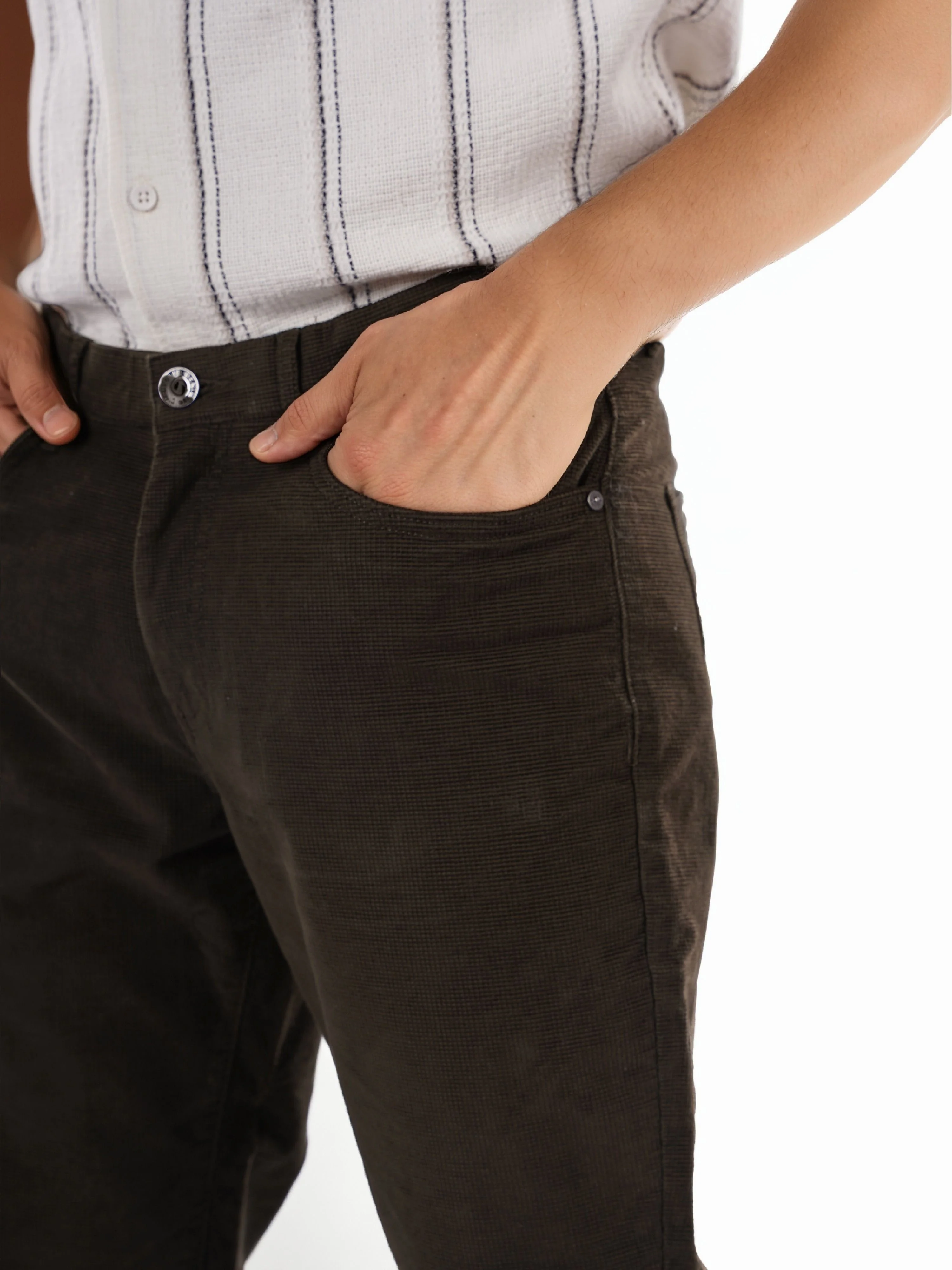 Celio Men Brown Solid Slim Fit Cotton-Linen-Blend Trousers - Image 4