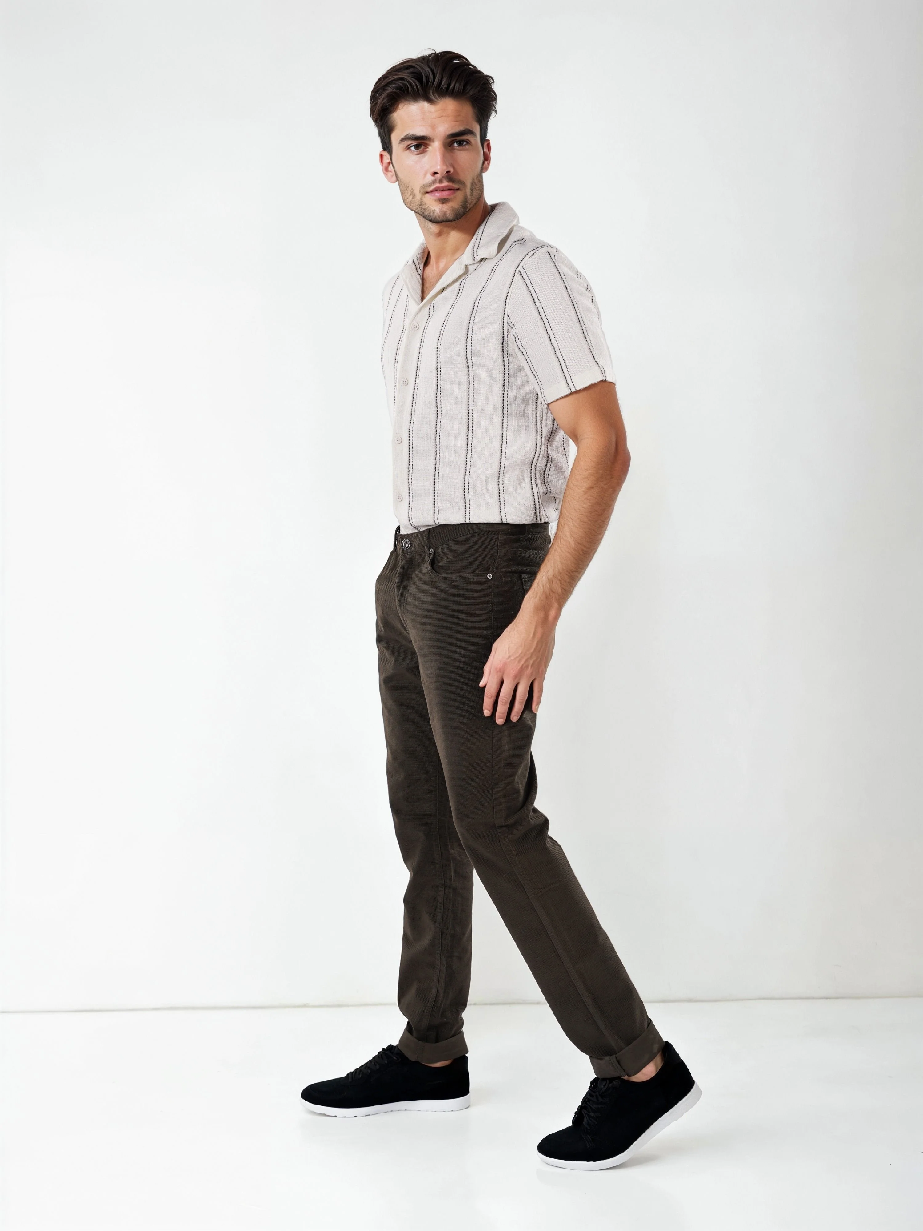 Celio Men Brown Solid Slim Fit Cotton-Linen-Blend Trousers - Image 8