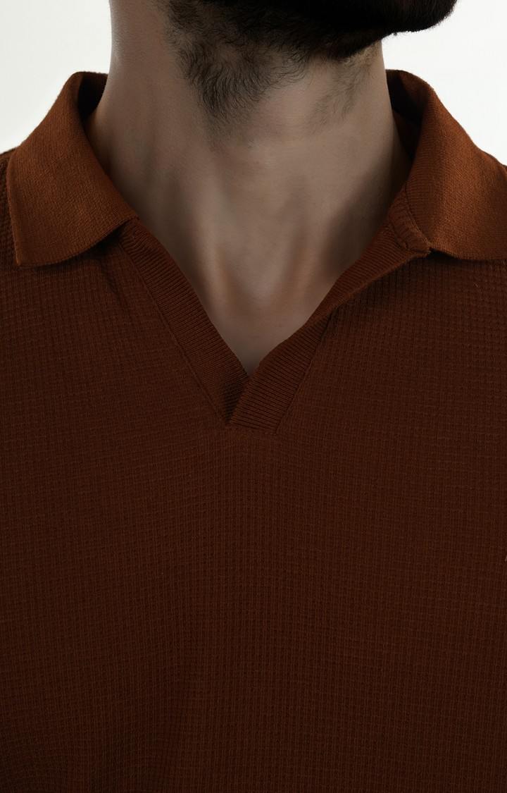 Celio* Solid Regular Fit Cotton Brown T-Shirt - Image 3