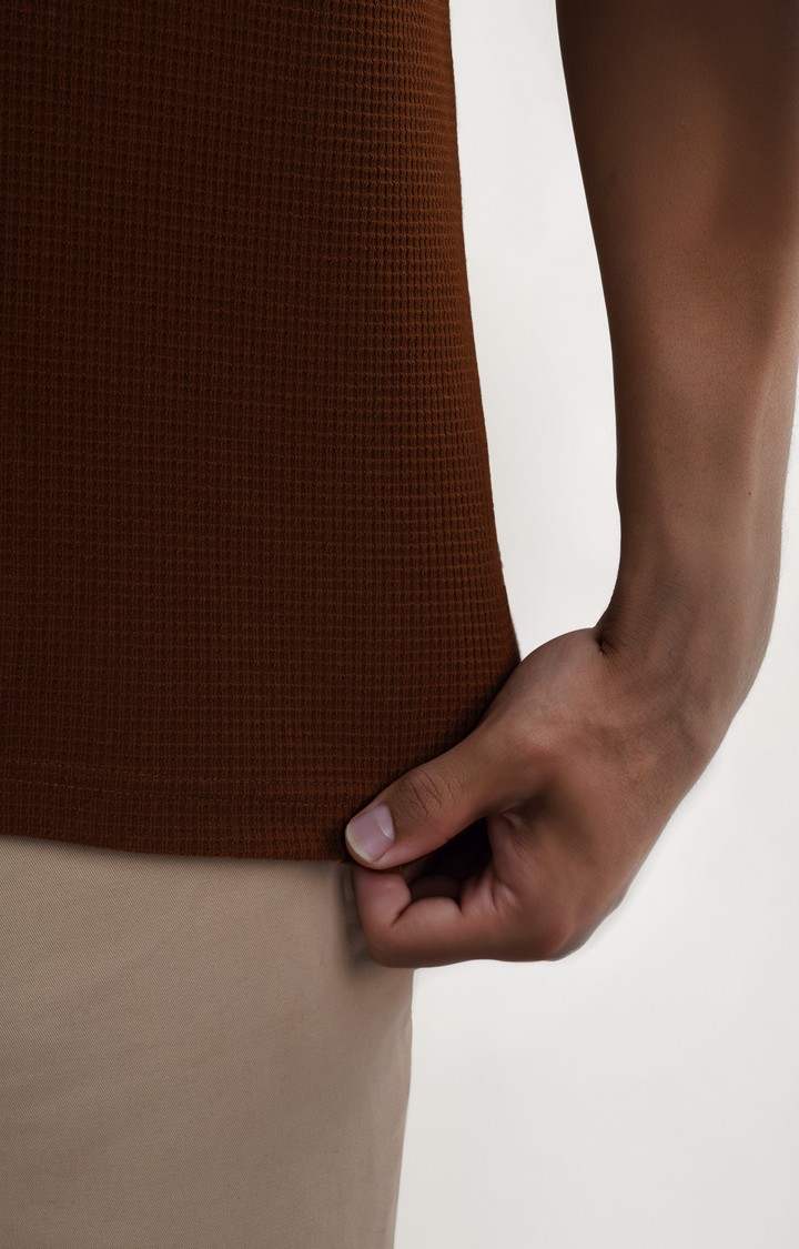 Celio* Solid Regular Fit Cotton Brown T-Shirt - Image 5