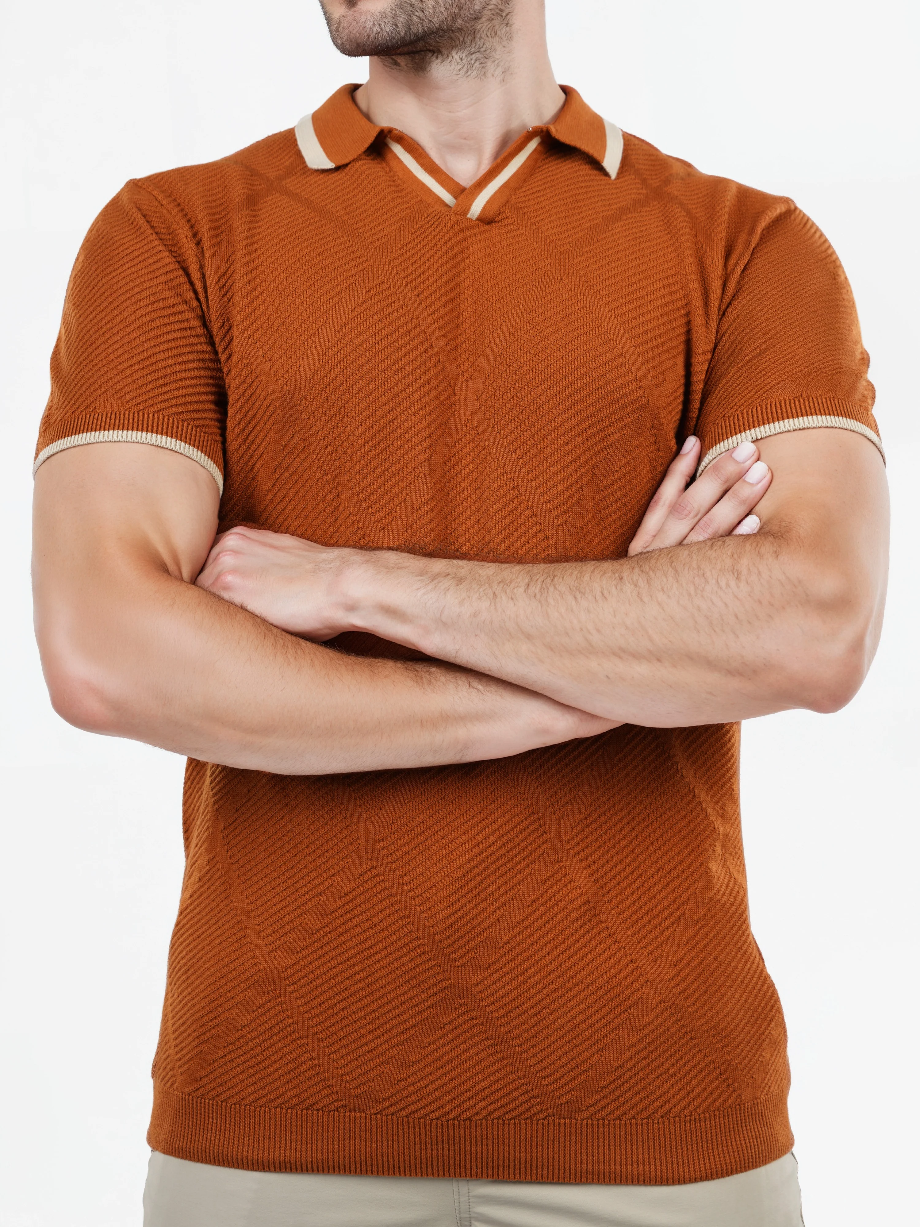 Celio* Solid Regular Fit Cotton Brown T-Shirts - Image 5