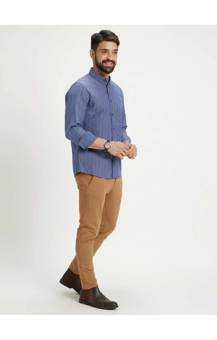 Celio Men Brown Solid Slim Fit Cotton Trousers - Image 10