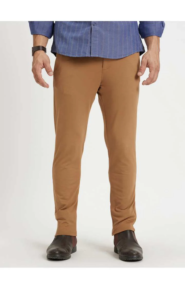 Celio Men Brown Solid Slim Fit Cotton Trousers - Image 3