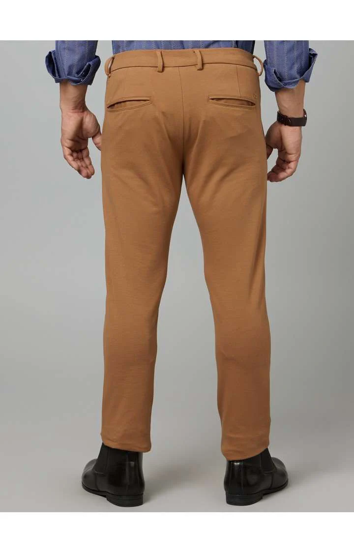 Celio Men Brown Solid Slim Fit Cotton Trousers - Image 5