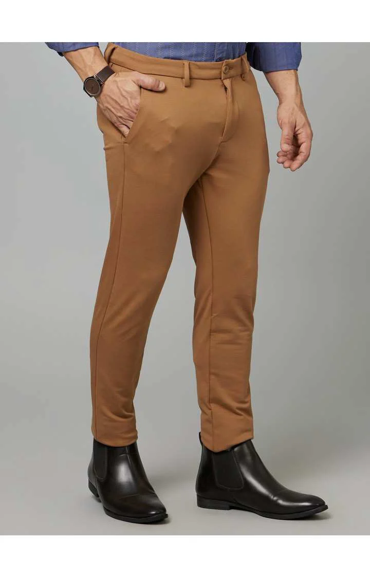 Celio Men Brown Solid Slim Fit Cotton Trousers - Image 6