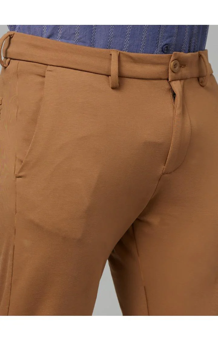 Celio Men Brown Solid Slim Fit Cotton Trousers - Image 7