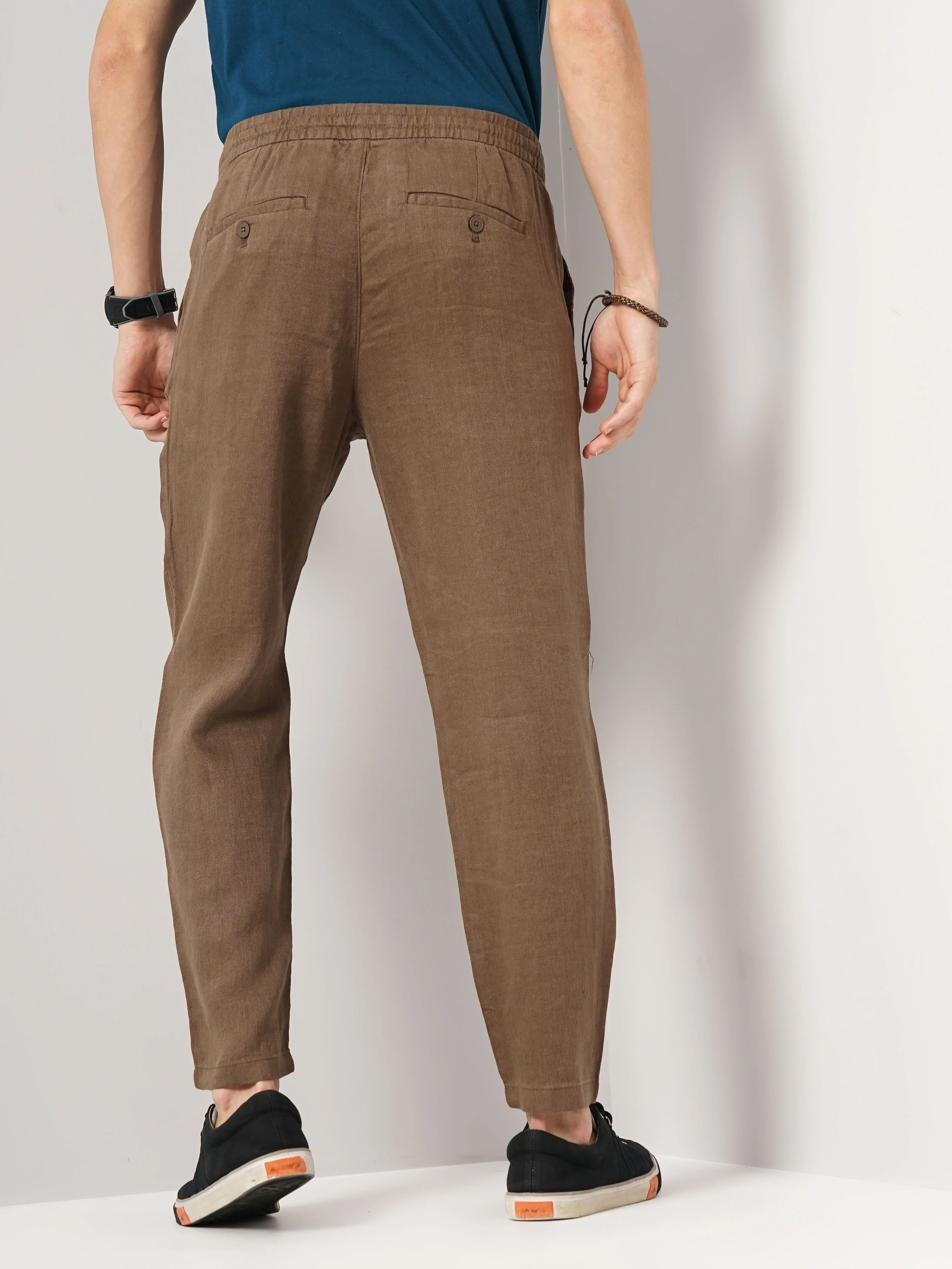 Celio* Linen Relaxed Fit Brown Trouser - Image 3