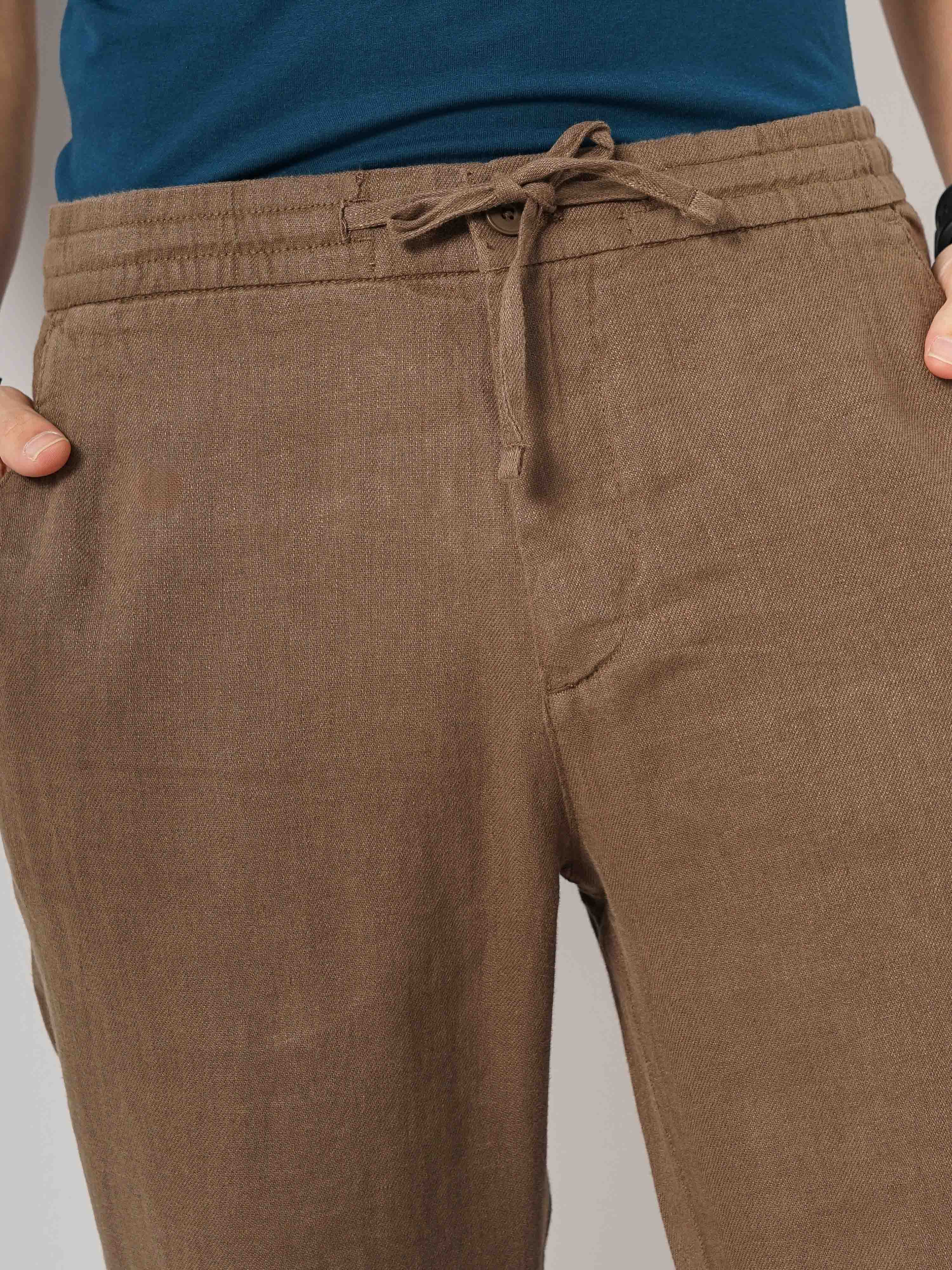 Celio* Linen Relaxed Fit Brown Trouser - Image 4