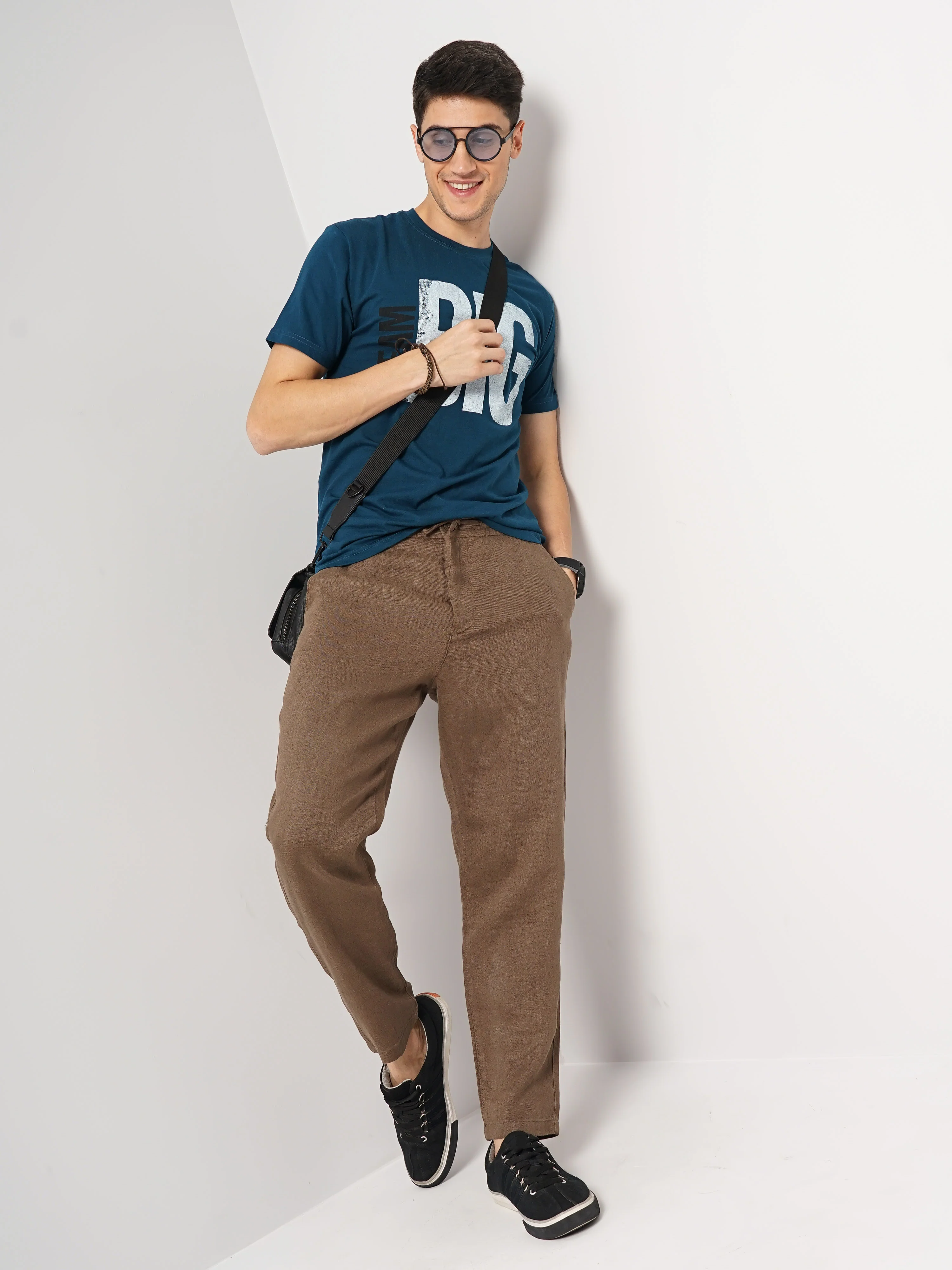 Celio* Linen Relaxed Fit Brown Trouser - Image 5