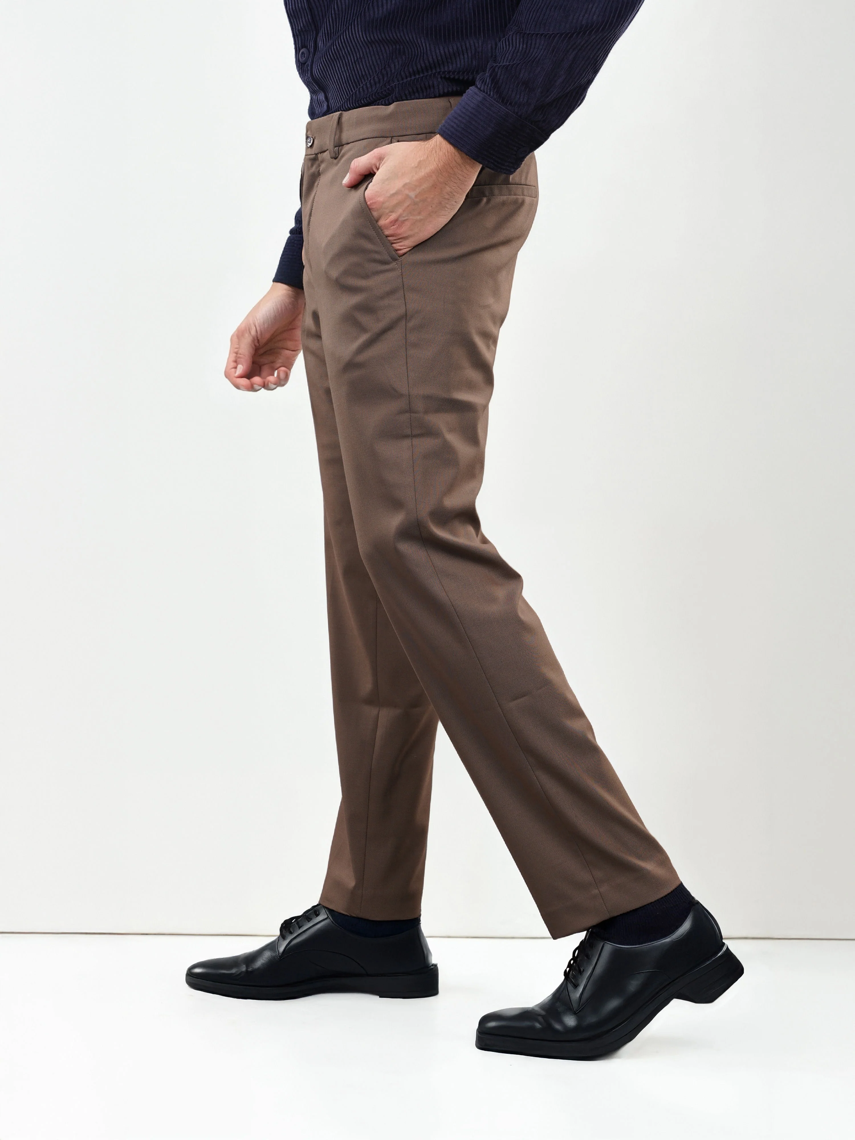 Celio Men Brown Solid Slim Fit Polyester Trousers - Image 7