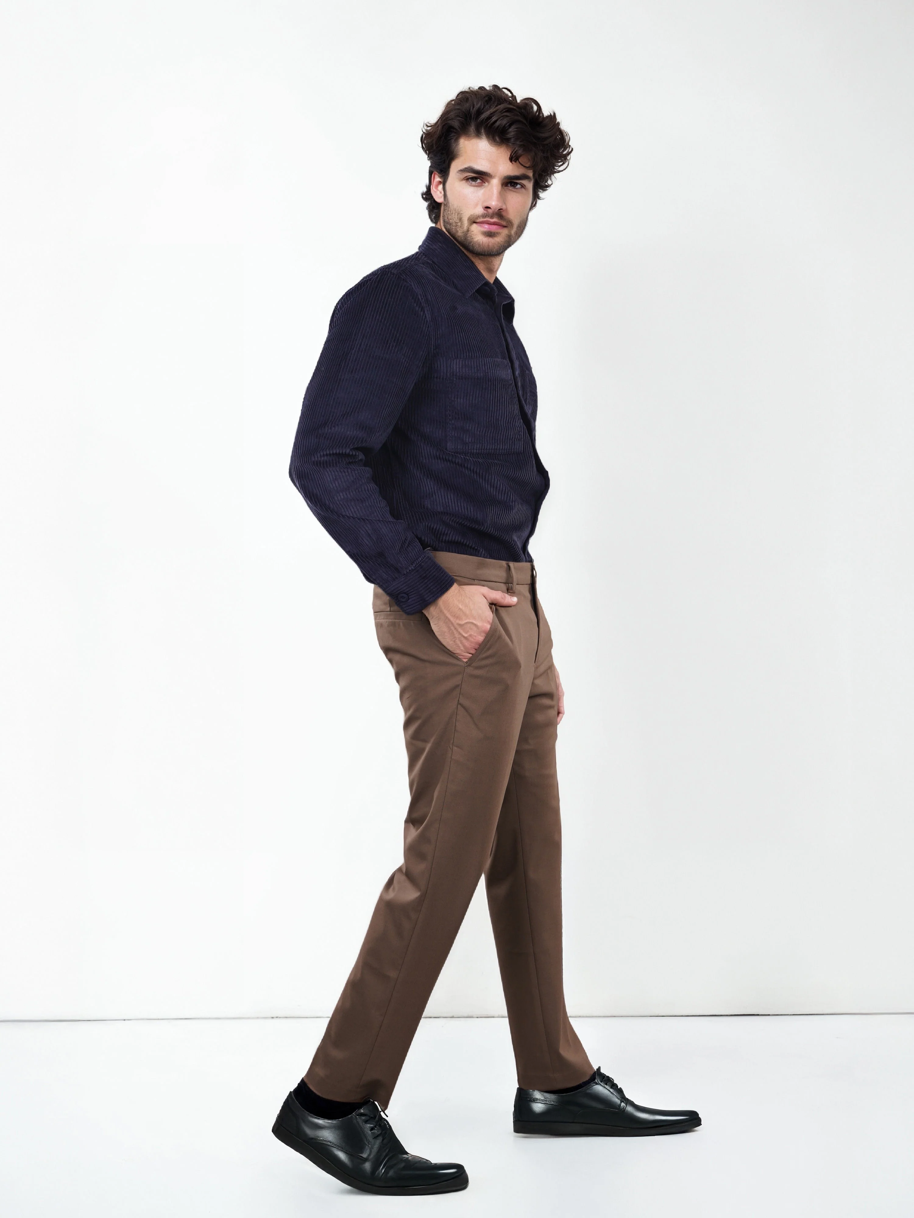 Celio Men Brown Solid Slim Fit Polyester Trousers - Image 9