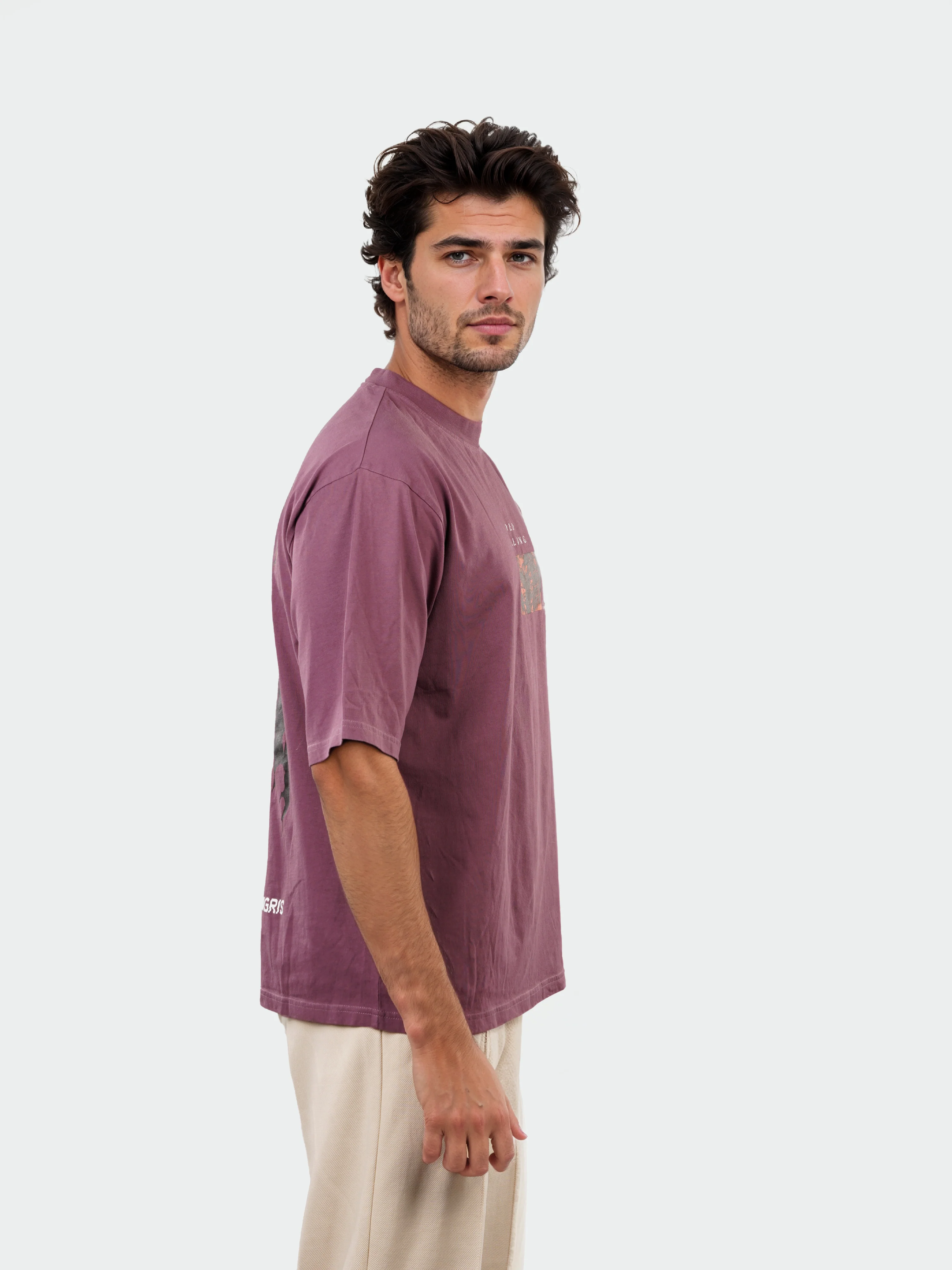 Celio* Men Burgundy Printed Oversized Cotton Solo Levelling Tshirts - Image 5