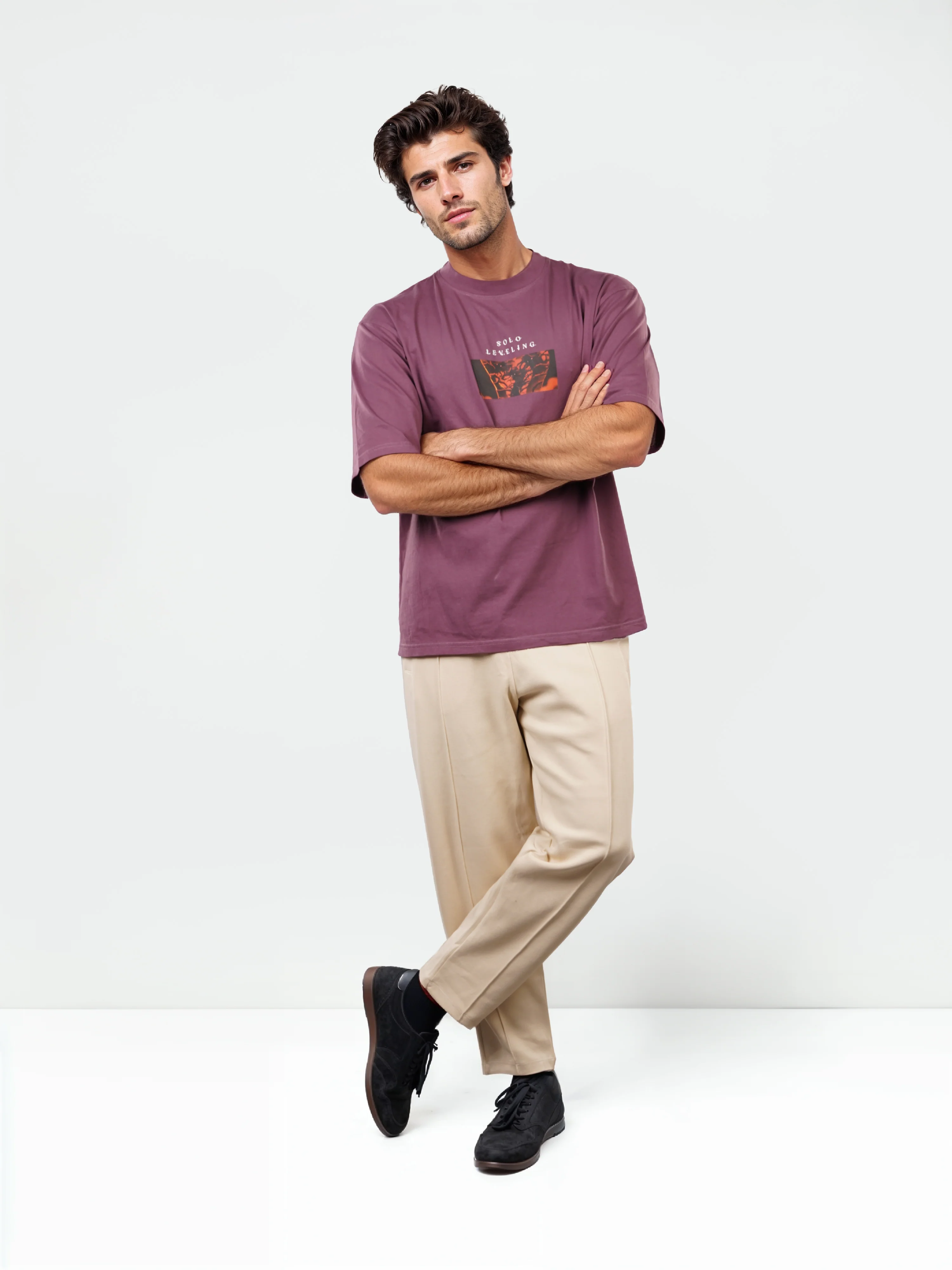 Celio* Men Burgundy Printed Oversized Cotton Solo Levelling Tshirts - Image 8