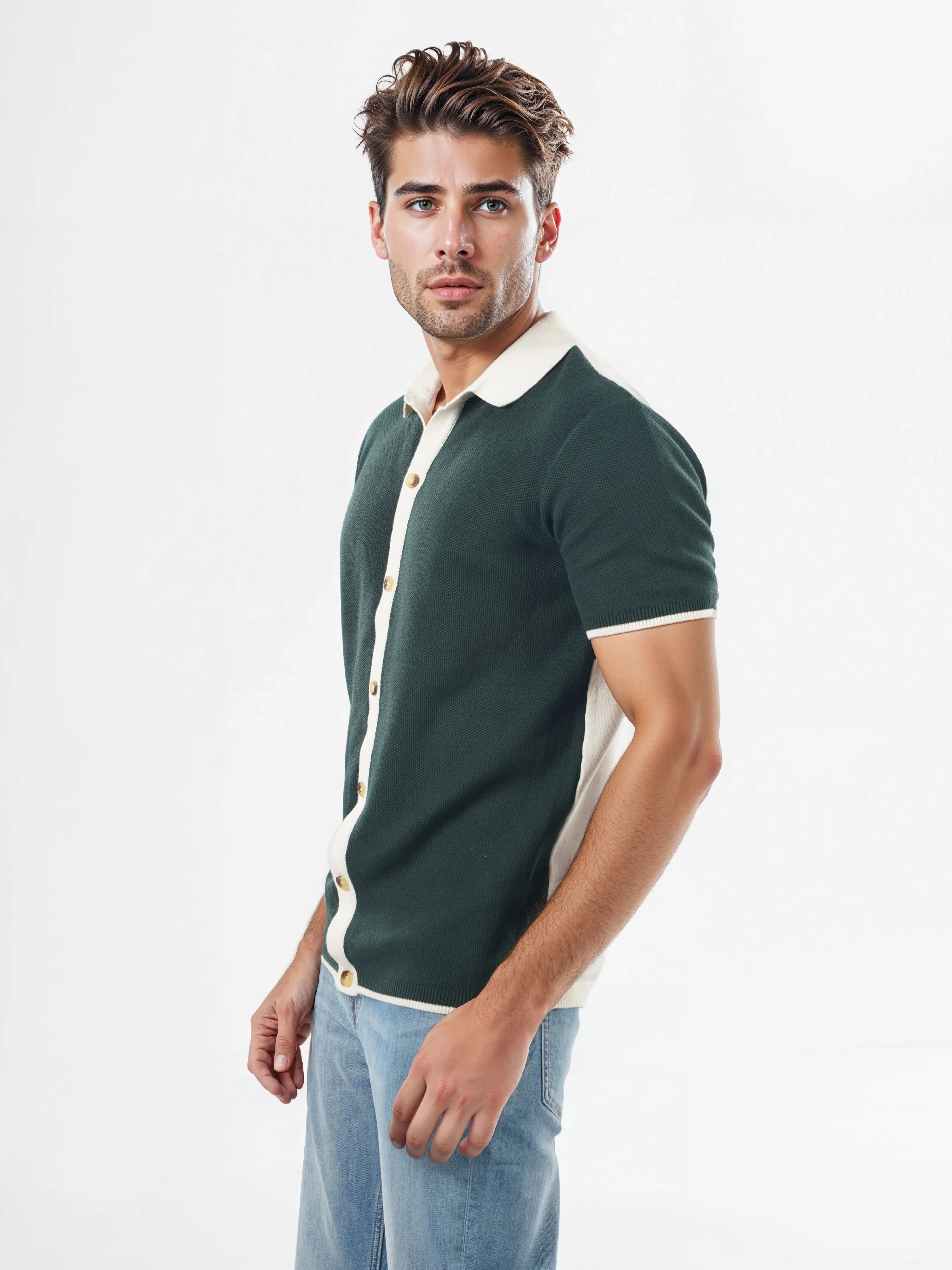 Celio* Solid Regular Fit Cotton Dark Green T-Shirts - Image 3