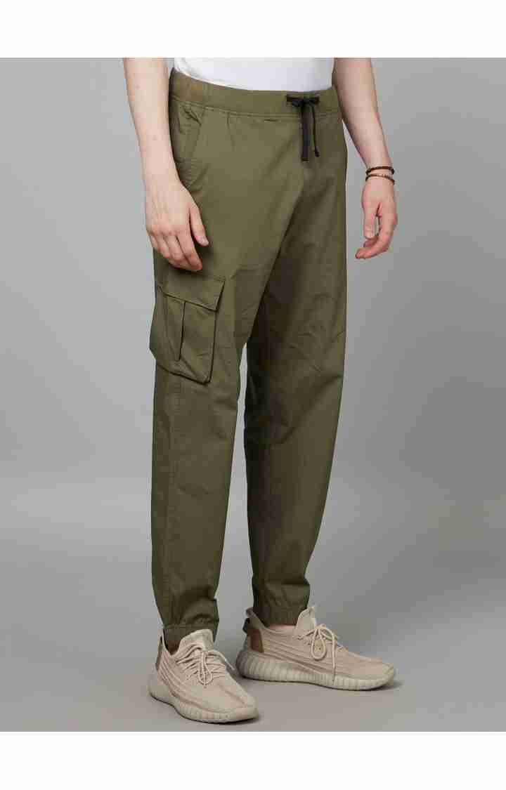 Celio* Cotton Regular Fit Dark Olive Trouser - Image 3