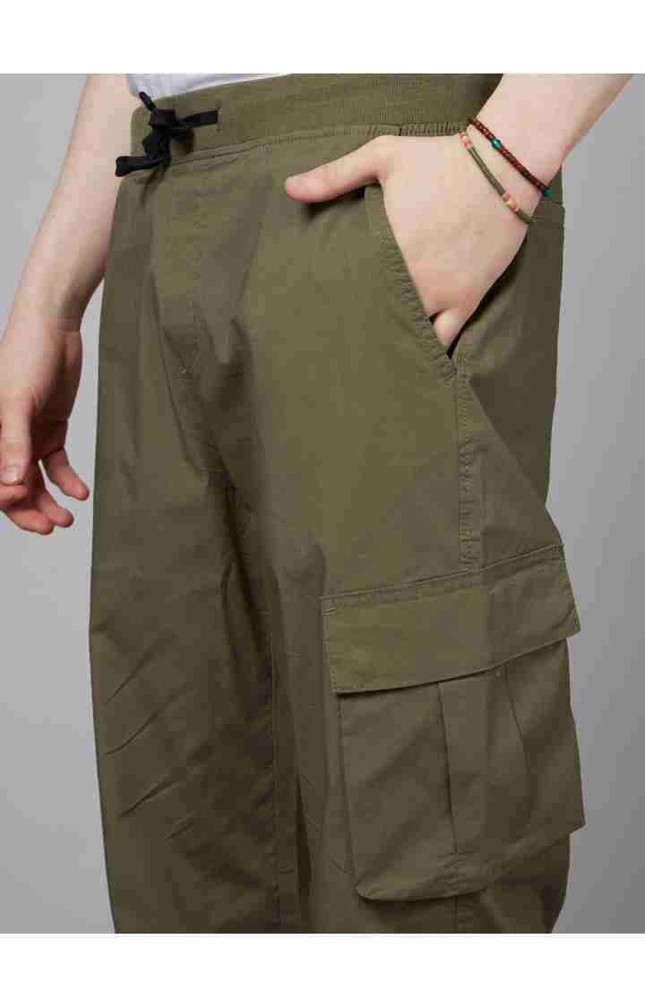 Celio* Cotton Regular Fit Dark Olive Trouser - Image 4