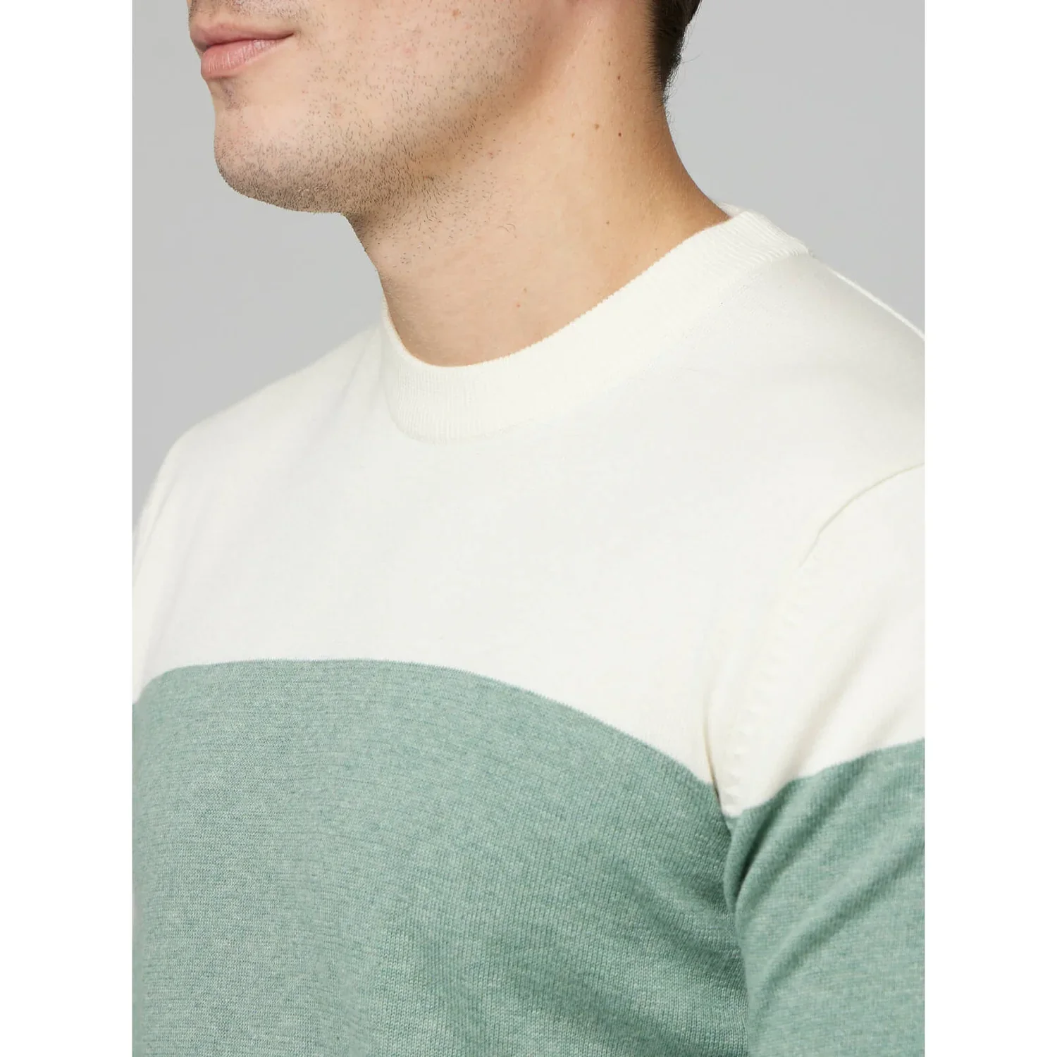 Celio* Colourblock Regular Fit Cotton Green Sweater - Image 3