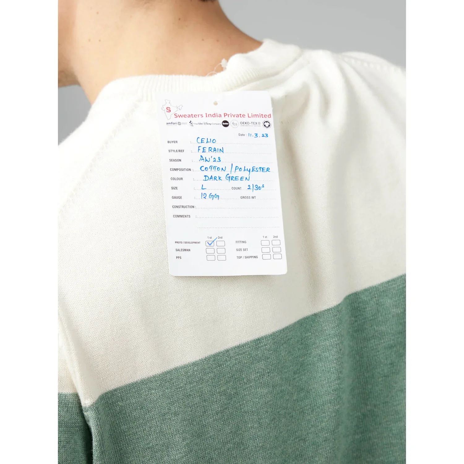 Celio* Colourblock Regular Fit Cotton Green Sweater - Image 4