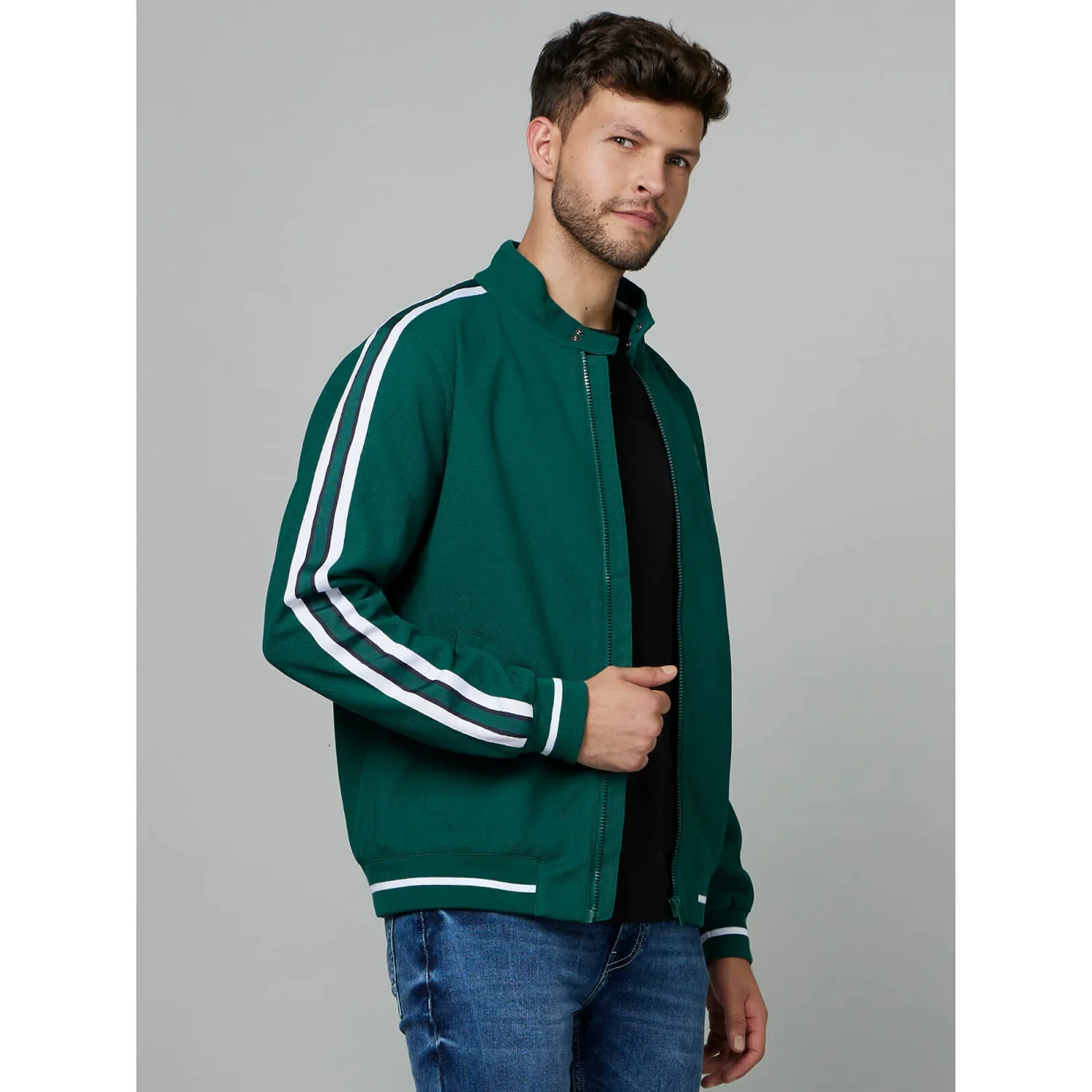Celio* Solid Slim Fit Polyester Green Jacket - Image 3