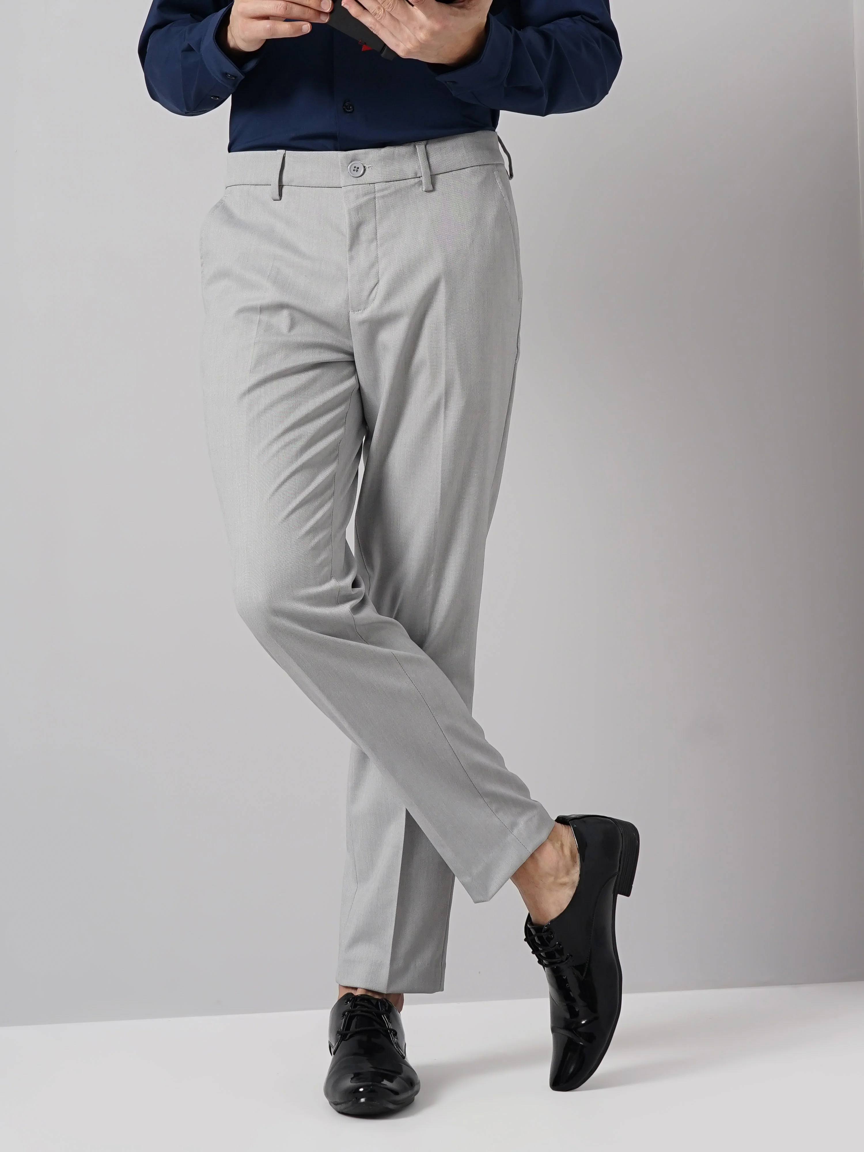 Celio* Formal Polyester Slim Fit Grey Trouser - Image 6