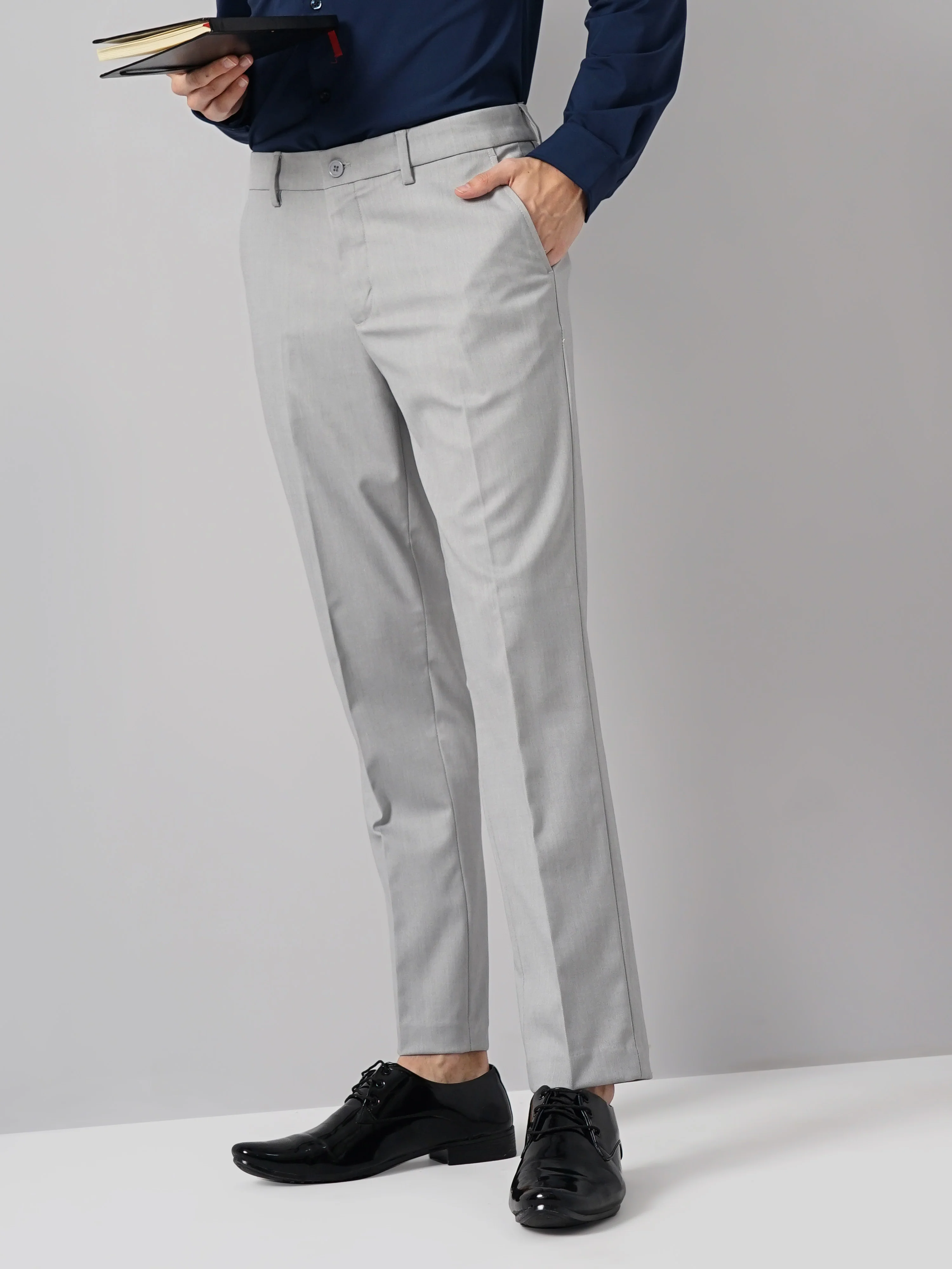 Celio* Formal Polyester Slim Fit Grey Trouser - Image 7
