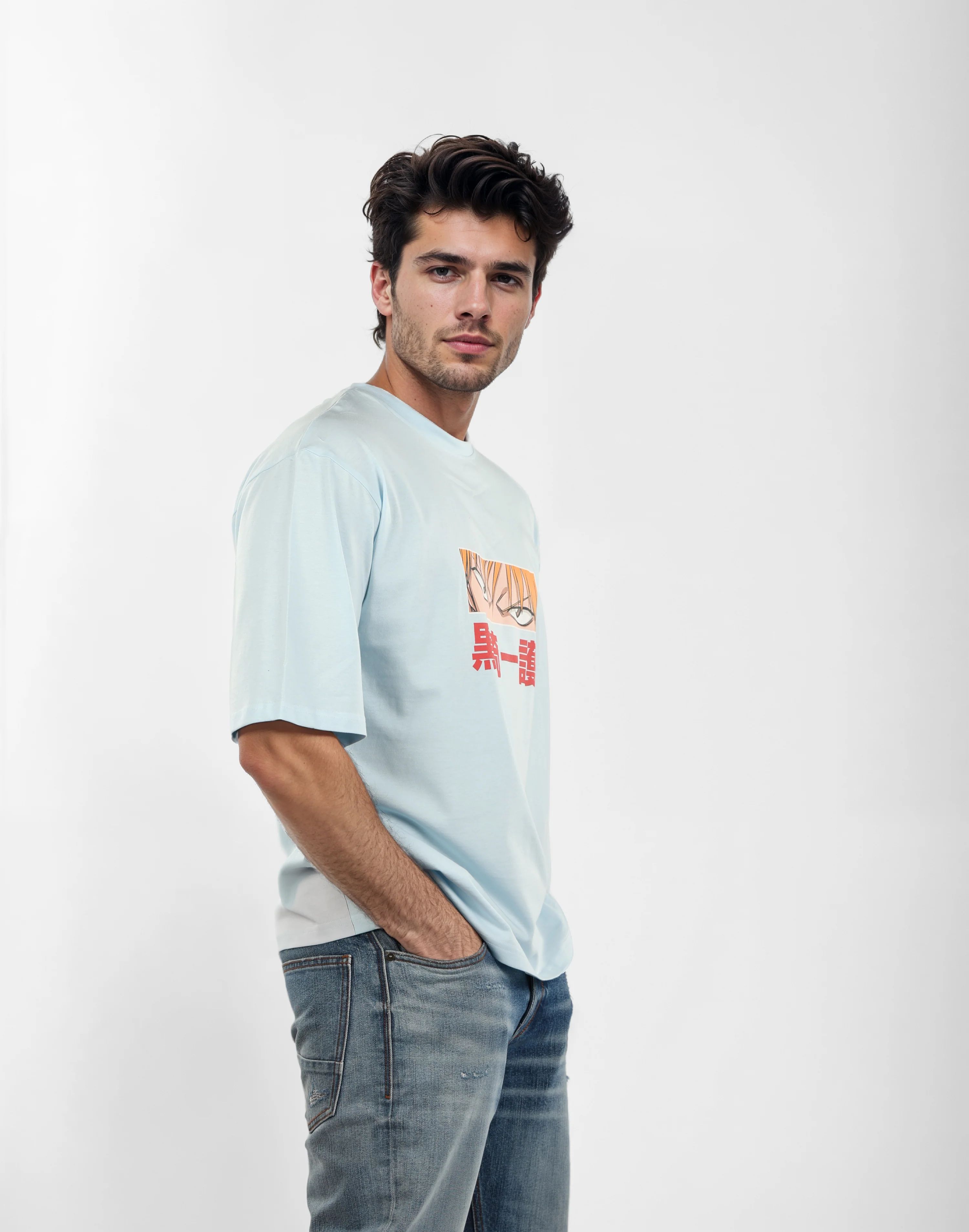 Celio* Bleach Oversized Cotton Light Blue T-Shirts - Image 4