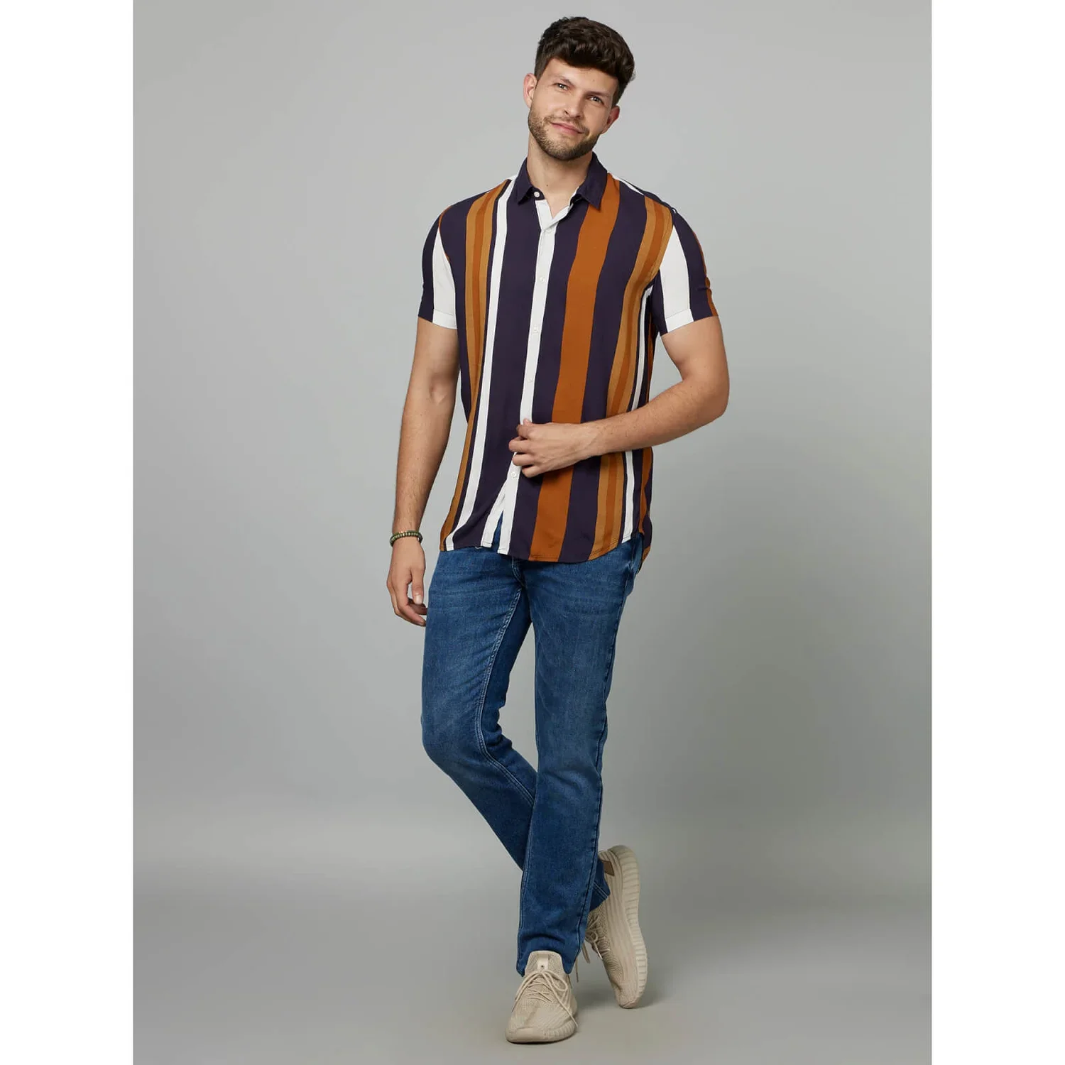 Celio* Striped Regular Fit Viscose Mustard Shirts - Image 4