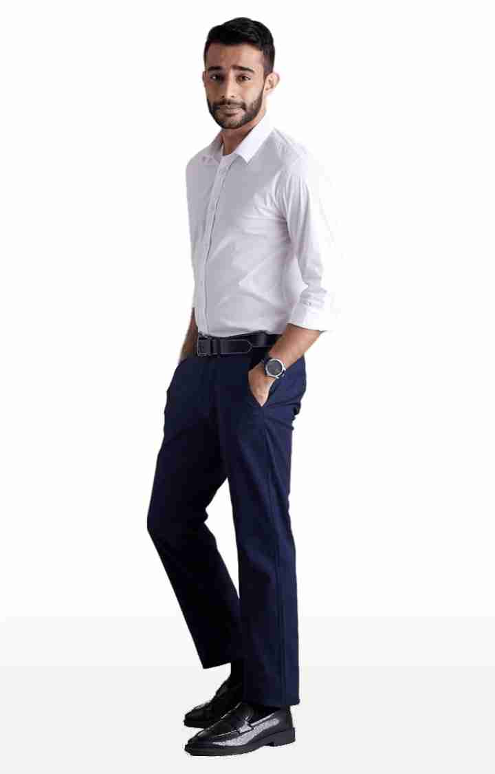 Celio* Cotton-Blend Straight Fit Navy Blue Trouser - Image 3