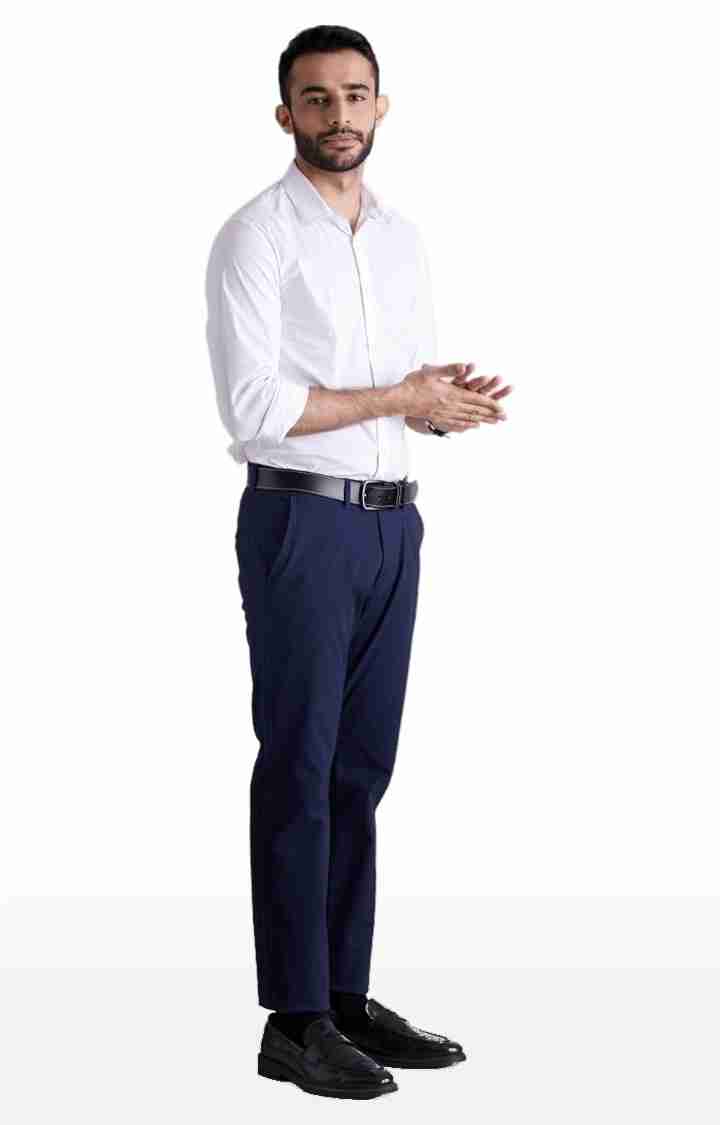 Celio* Cotton-Blend Straight Fit Navy Blue Trouser - Image 4