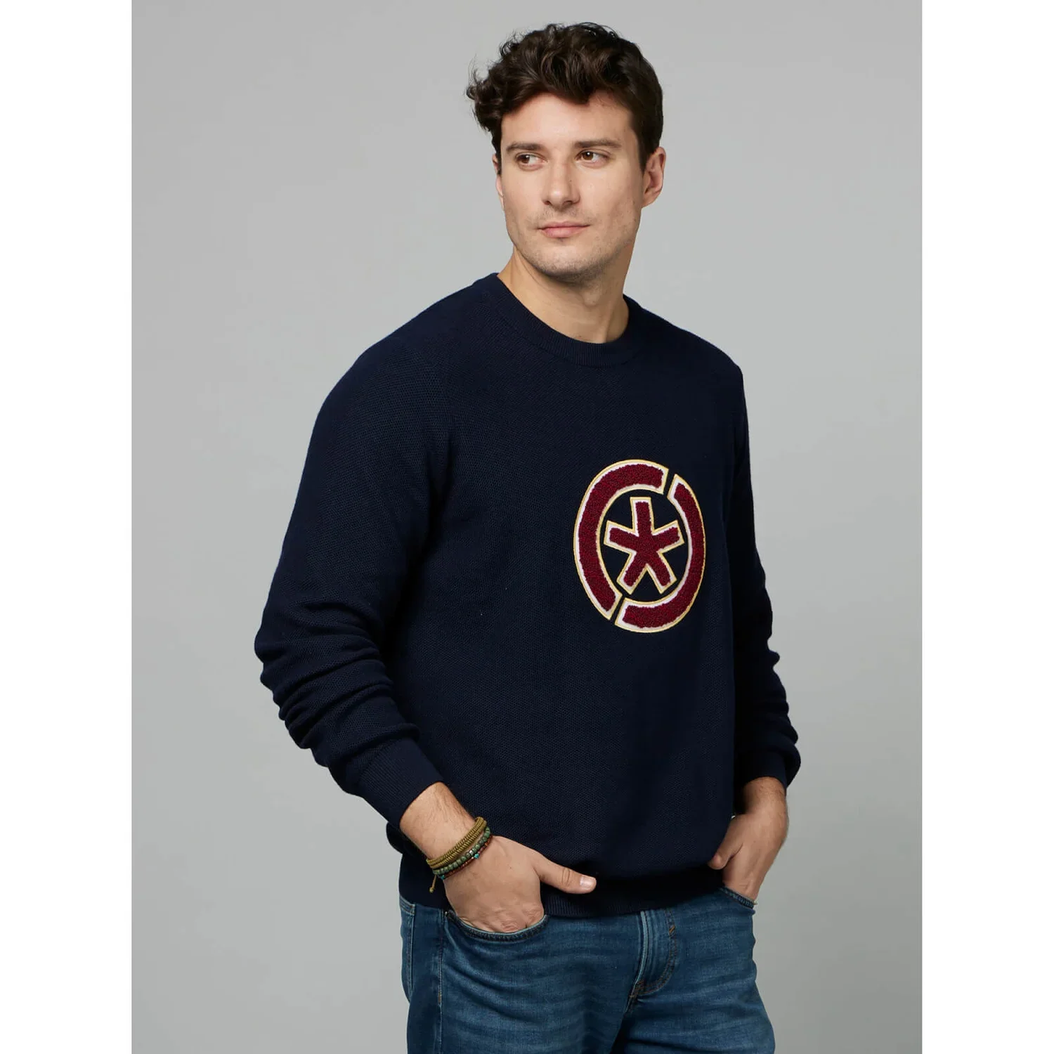 Celio* Graphics Regular Fit Cotton Navy Blue Sweater - Image 3