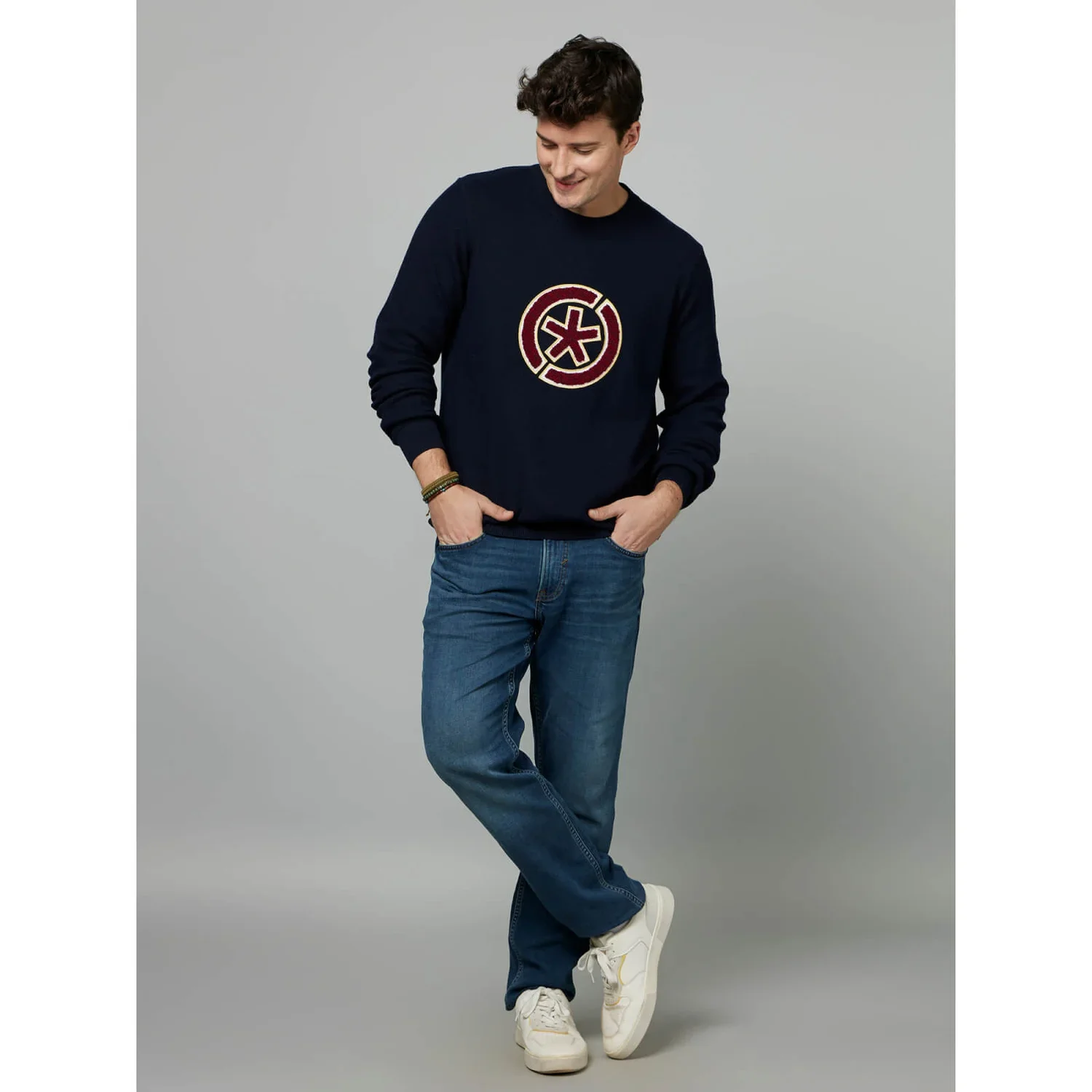 Celio* Graphics Regular Fit Cotton Navy Blue Sweater - Image 5