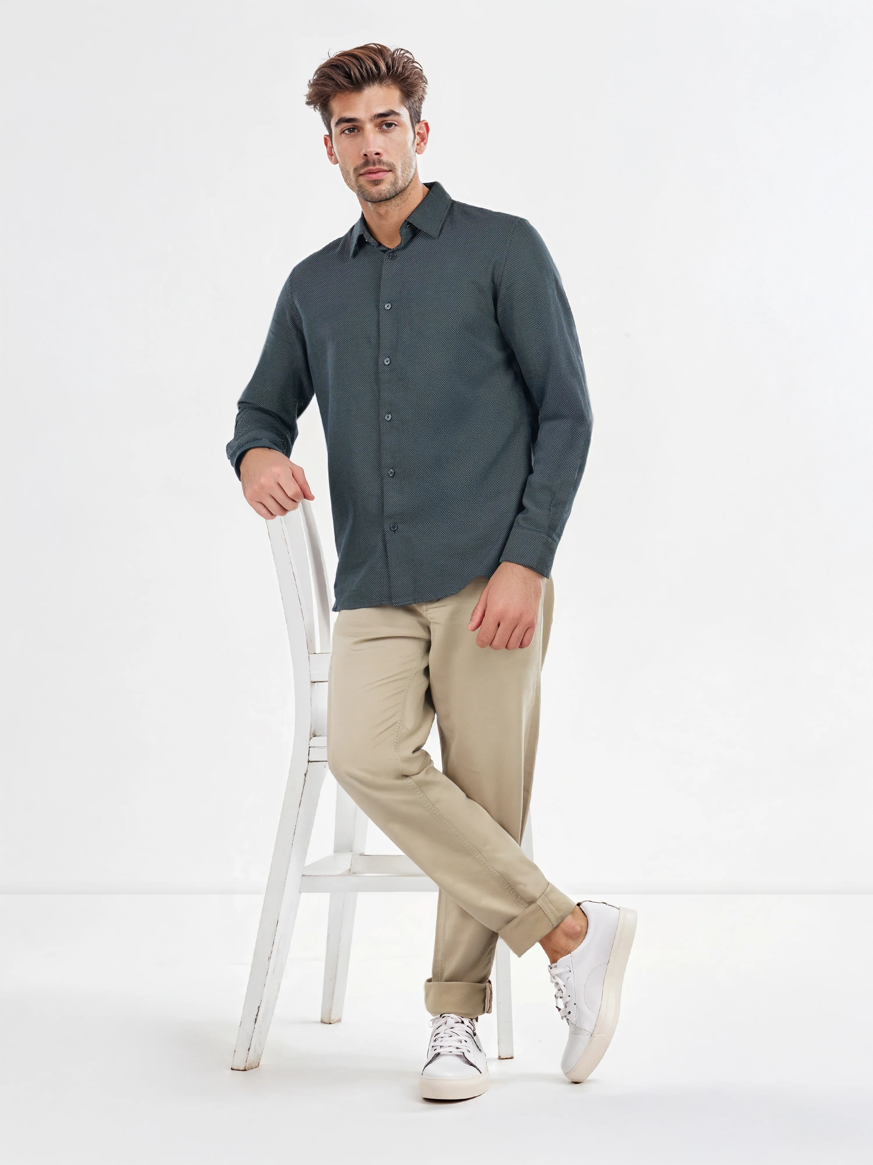 Celio* Solid Regular Fit Cotton Navy Blue Shirts - Image 10