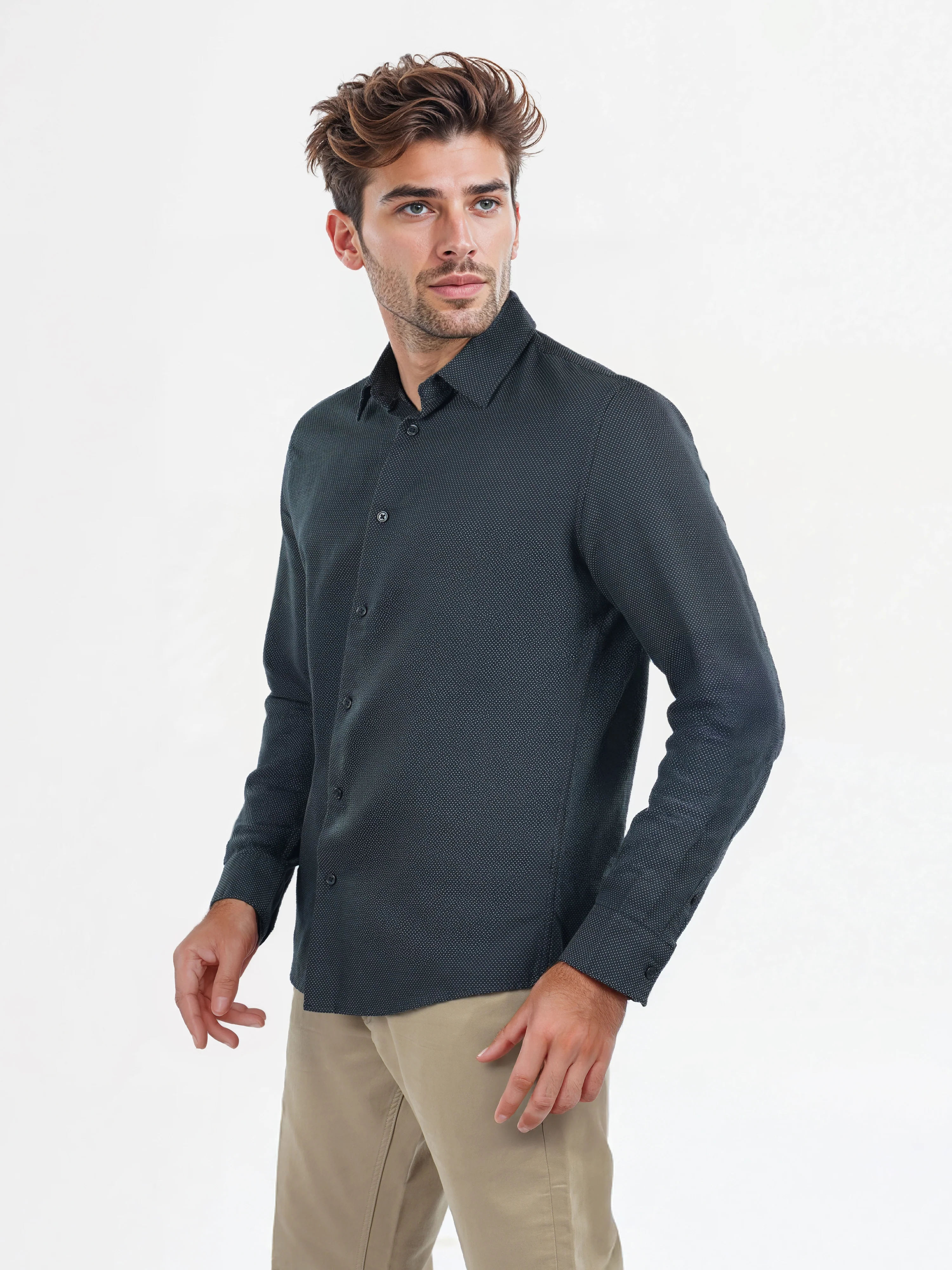 Celio* Solid Regular Fit Cotton Navy Blue Shirts - Image 5