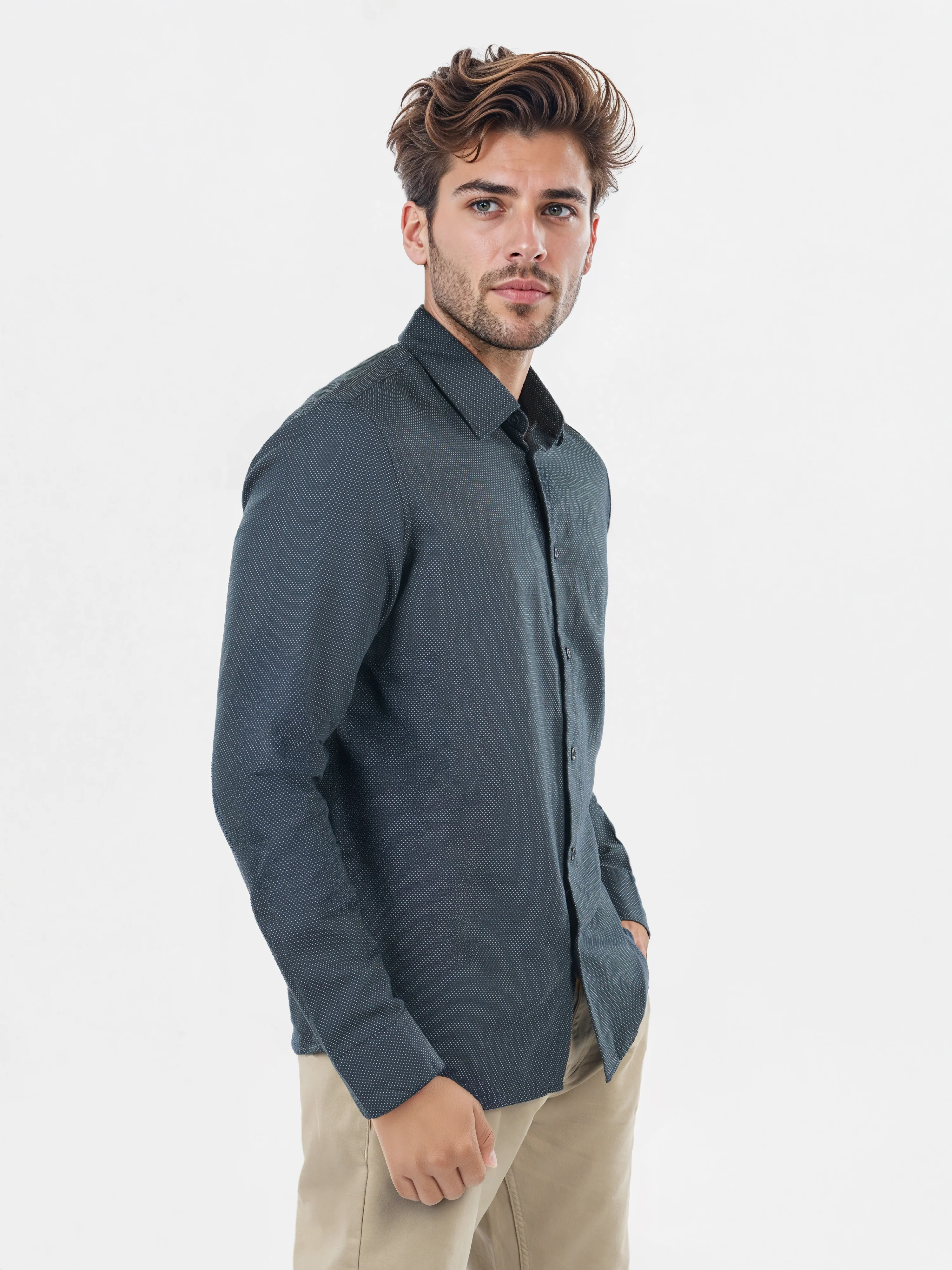 Celio* Solid Regular Fit Cotton Navy Blue Shirts - Image 6