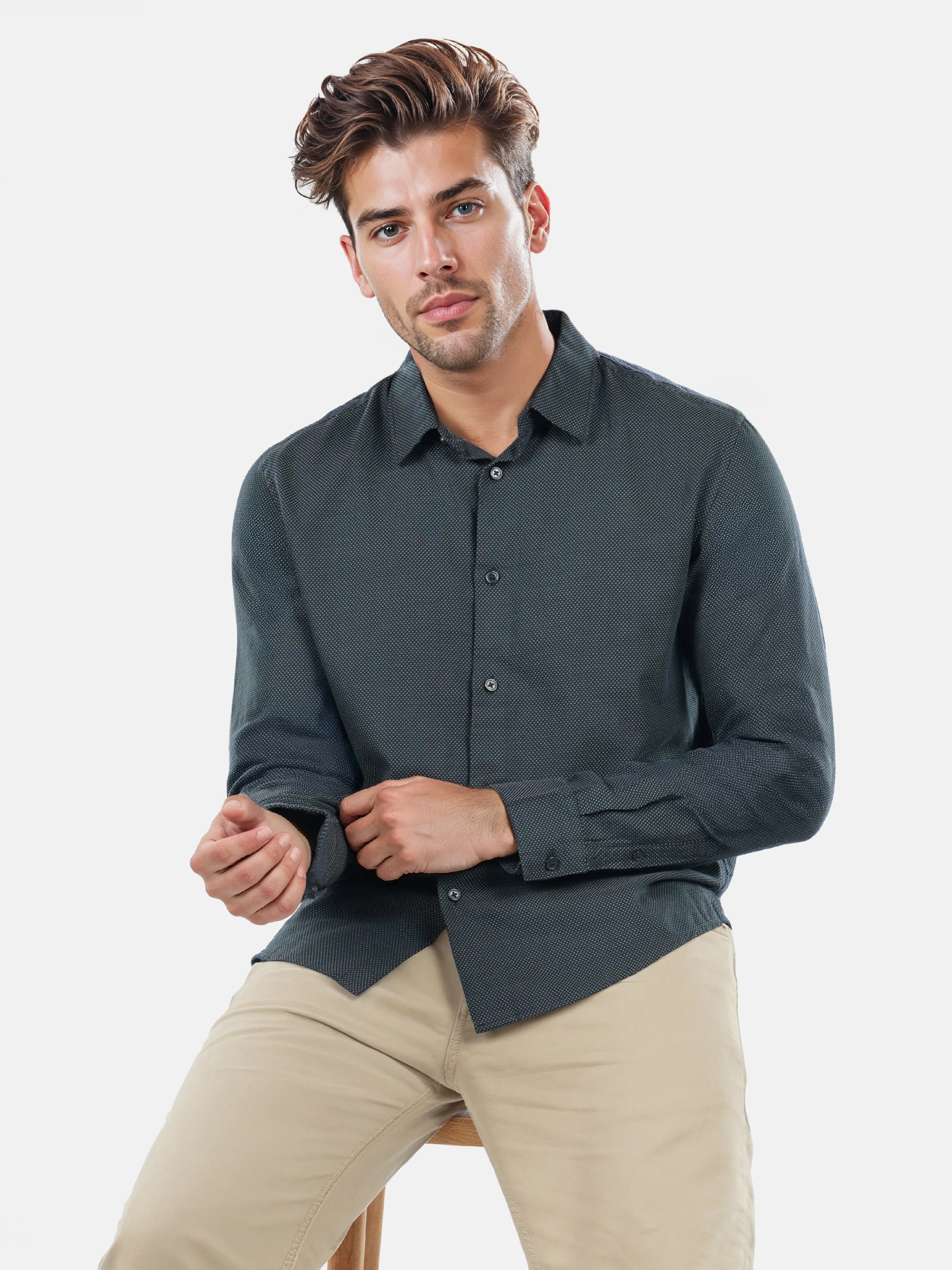 Celio* Solid Regular Fit Cotton Navy Blue Shirts - Image 9