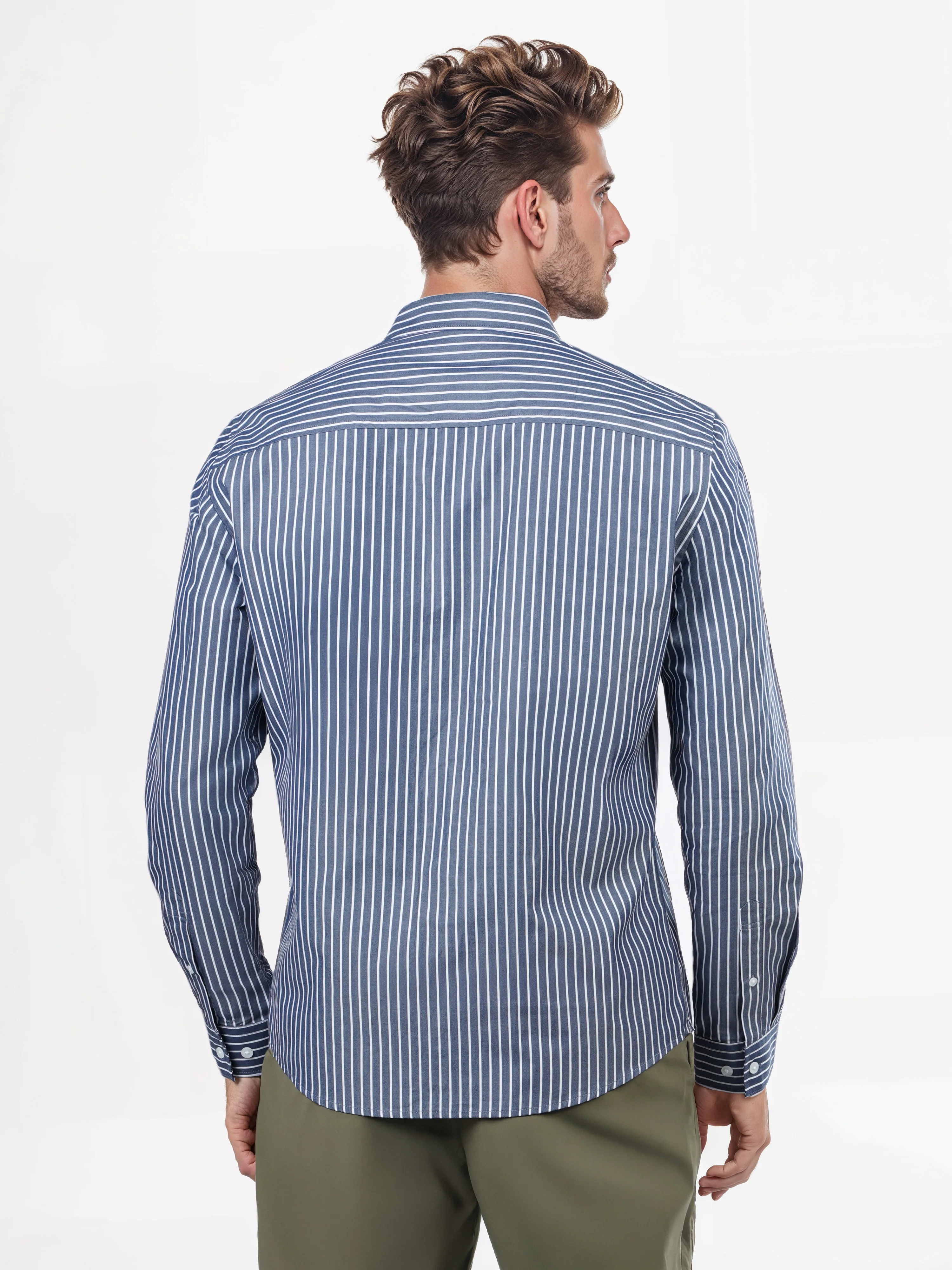 Celio* Striped Regular Fit Cotton Navy Blue Shirts - Image 3