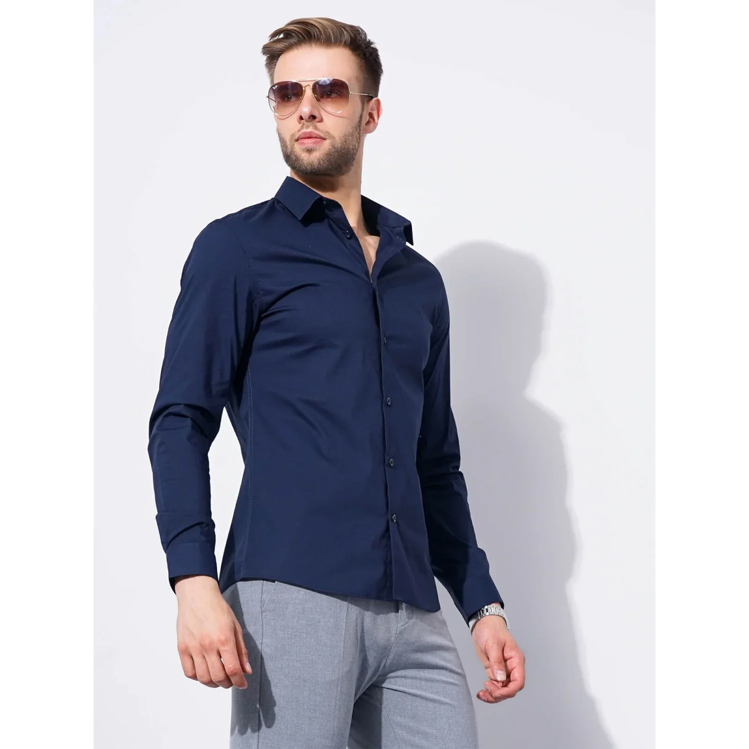 Celio* Solid Regular Fit Workwear Navy Blue Formal Shirt - Image 3
